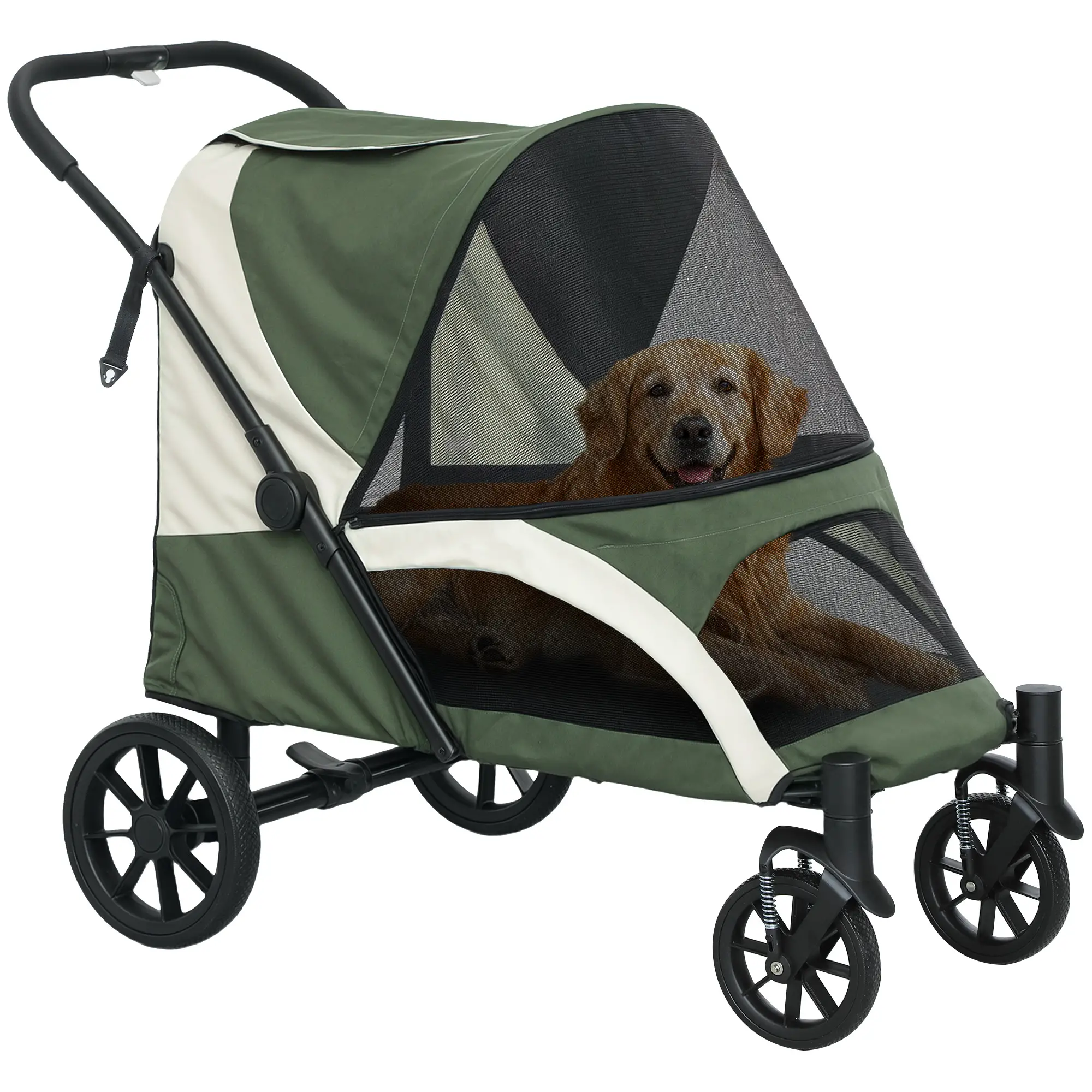 Foldable Pet Stroller, Large Dogs, Four Big Wheels, Dark Green - Image 11