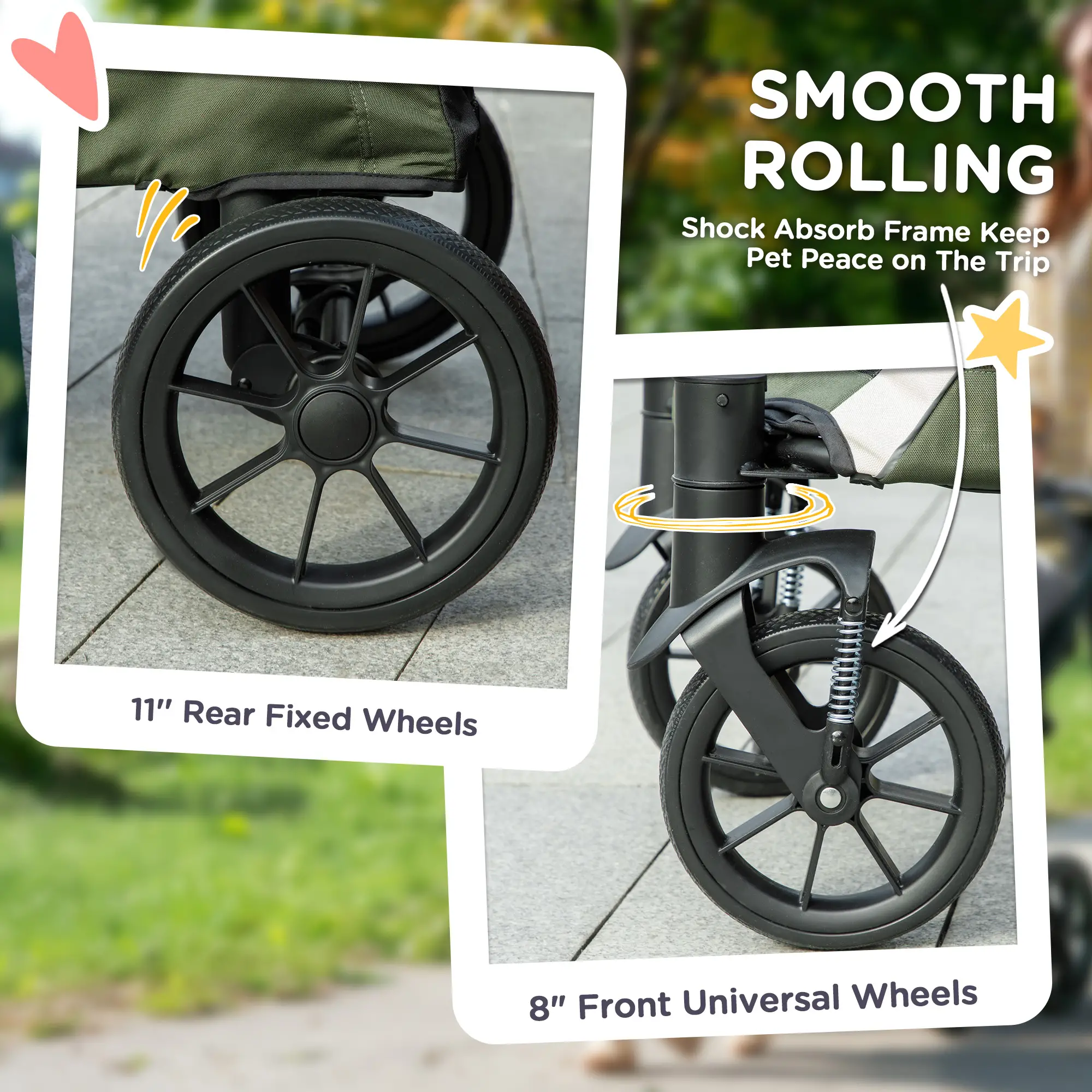Foldable Pet Stroller, Large Dogs, Four Big Wheels, Dark Green - Image 6