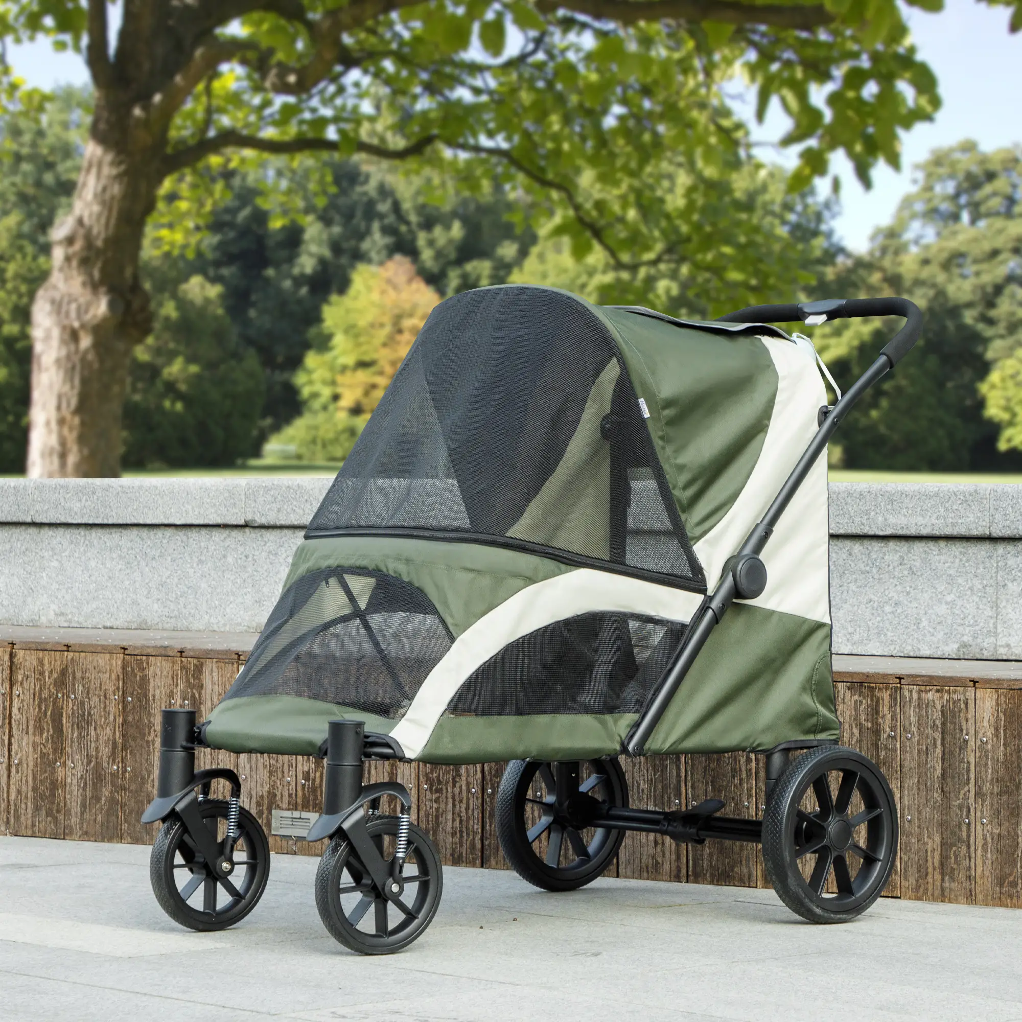 Foldable Pet Stroller, Large Dogs, Four Big Wheels, Dark Green - Image 8