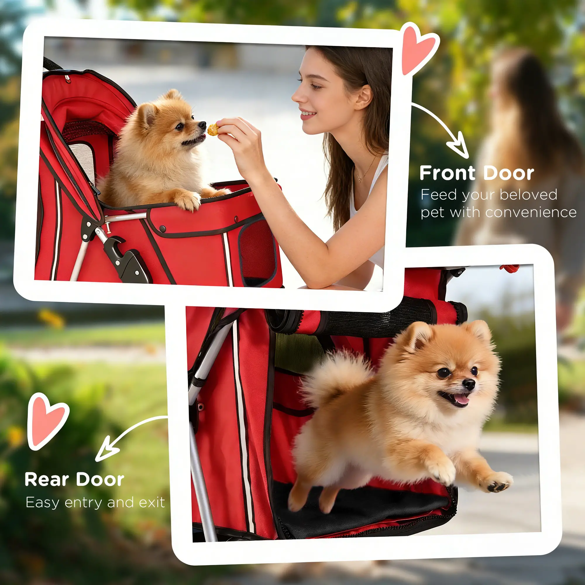Foldable Pet Stroller, 360° Swivel Wheels, Reflective Strips, Red - Image 7