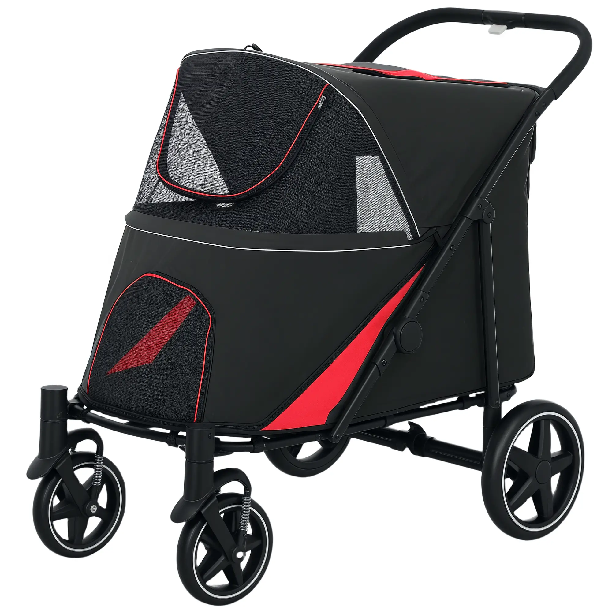 Foldable Pet Stroller, Universal Wheels, Shock Absorber, for Large & Medium Dogs, Black - Image 11