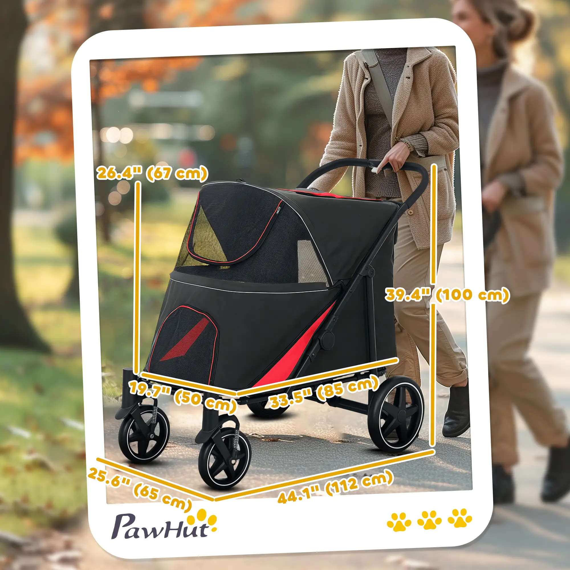 Foldable Pet Stroller, Universal Wheels, Shock Absorber, for Large & Medium Dogs, Black - Image 3