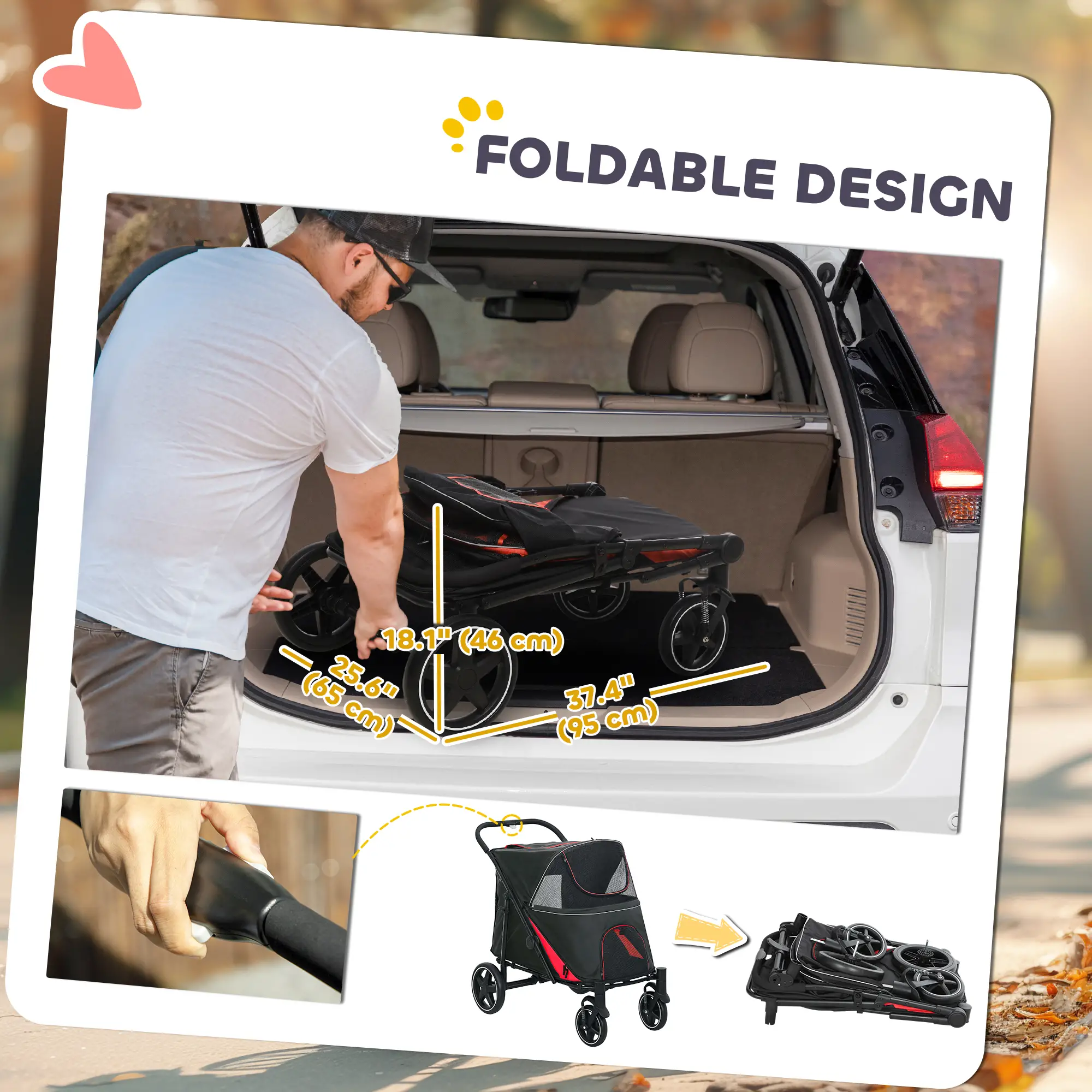 Foldable Pet Stroller, Universal Wheels, Shock Absorber, for Large & Medium Dogs, Black - Image 5
