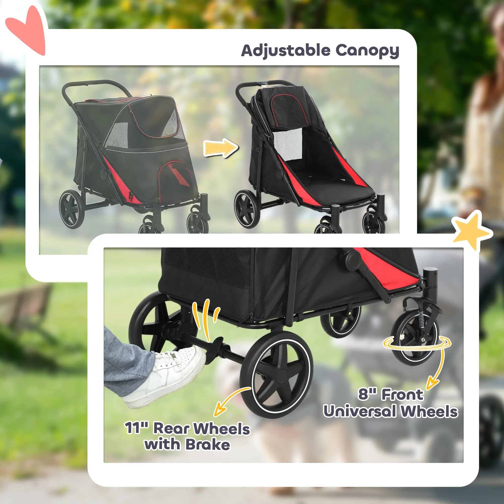 Foldable Pet Stroller, Universal Wheels, Shock Absorber, for Large & Medium Dogs, Black - Image 6