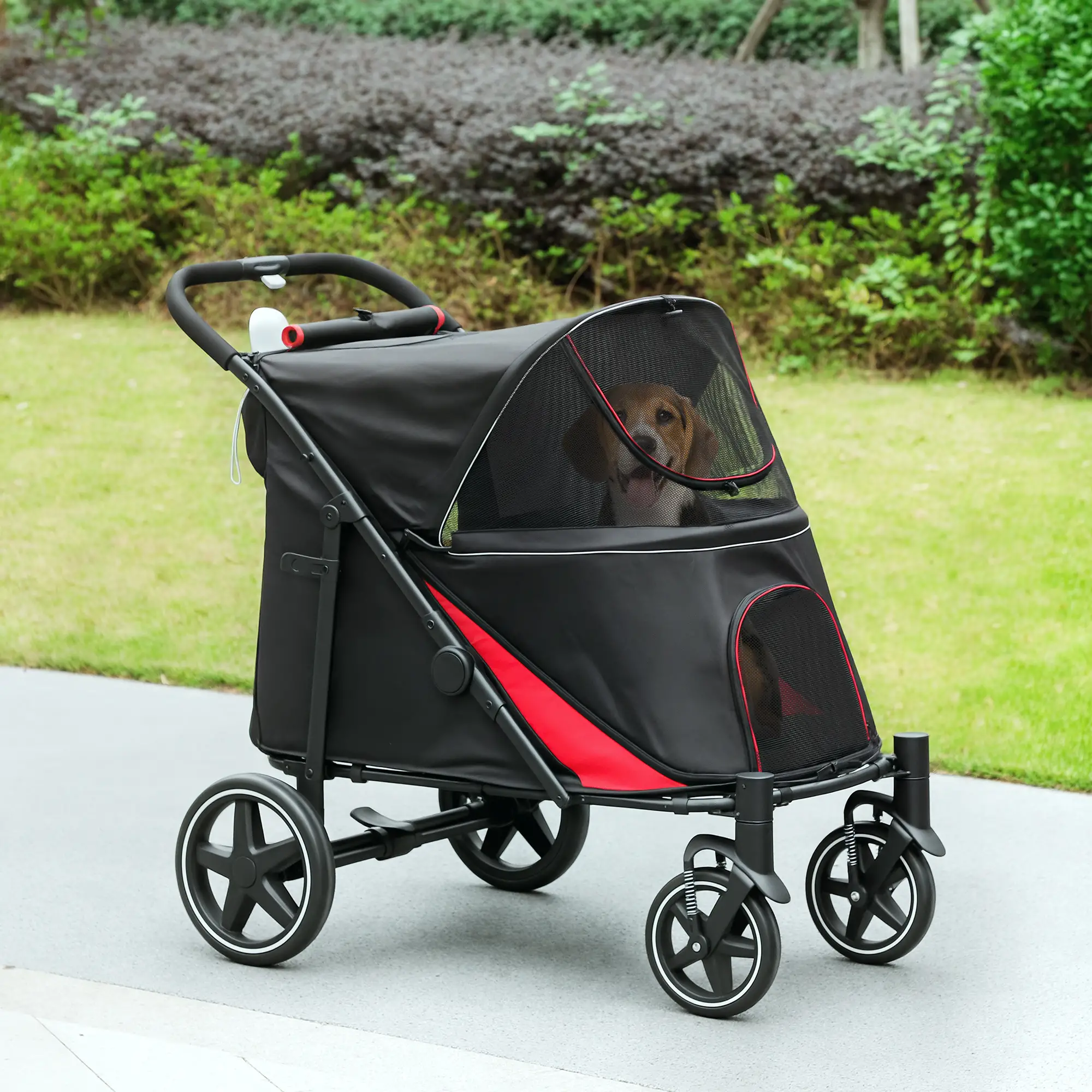 Foldable Pet Stroller, Universal Wheels, Shock Absorber, for Large & Medium Dogs, Black - Image 8