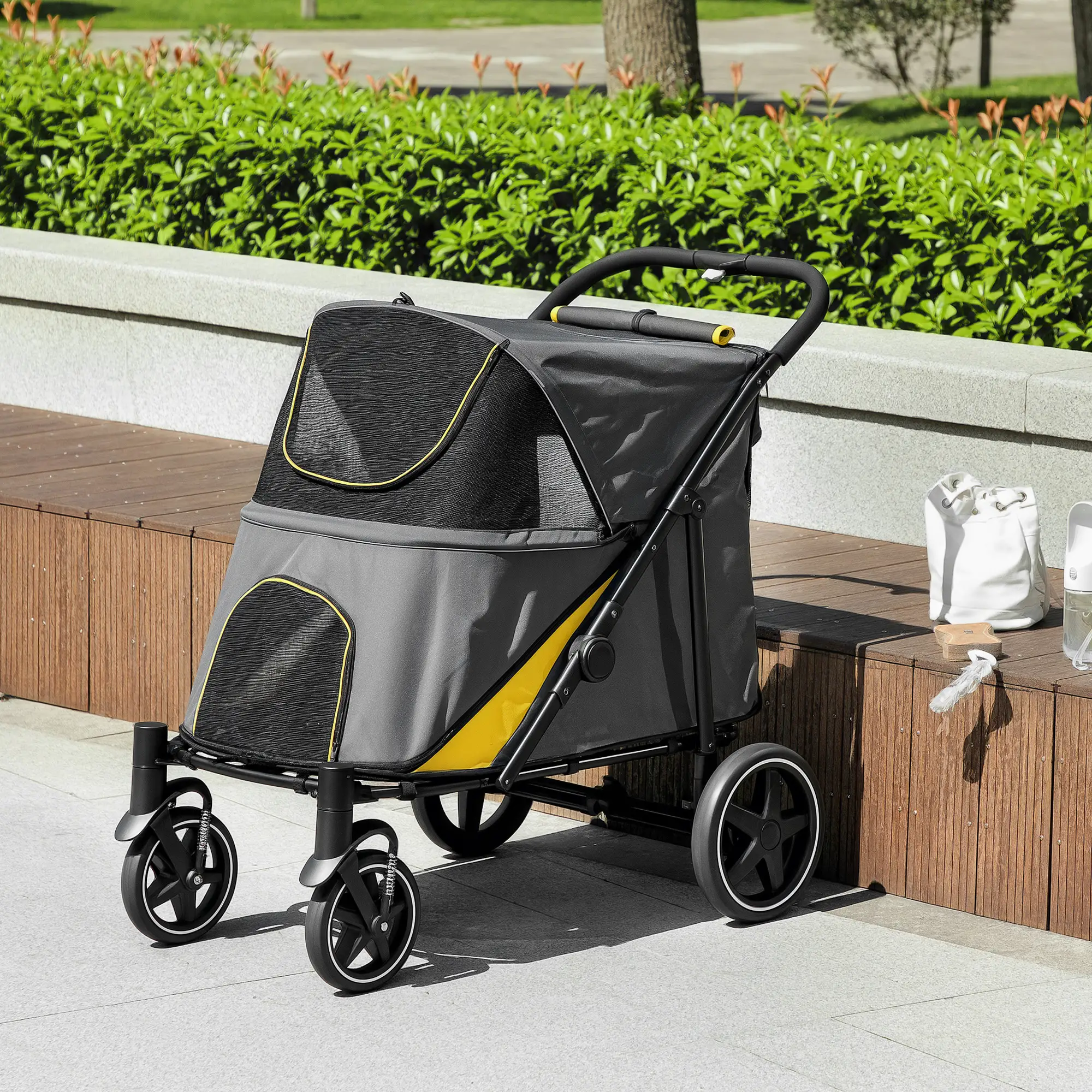 Foldable Pet Stroller, Universal Wheels, Shock Absorber, Large & Medium Dogs, Dark Grey - Image 10