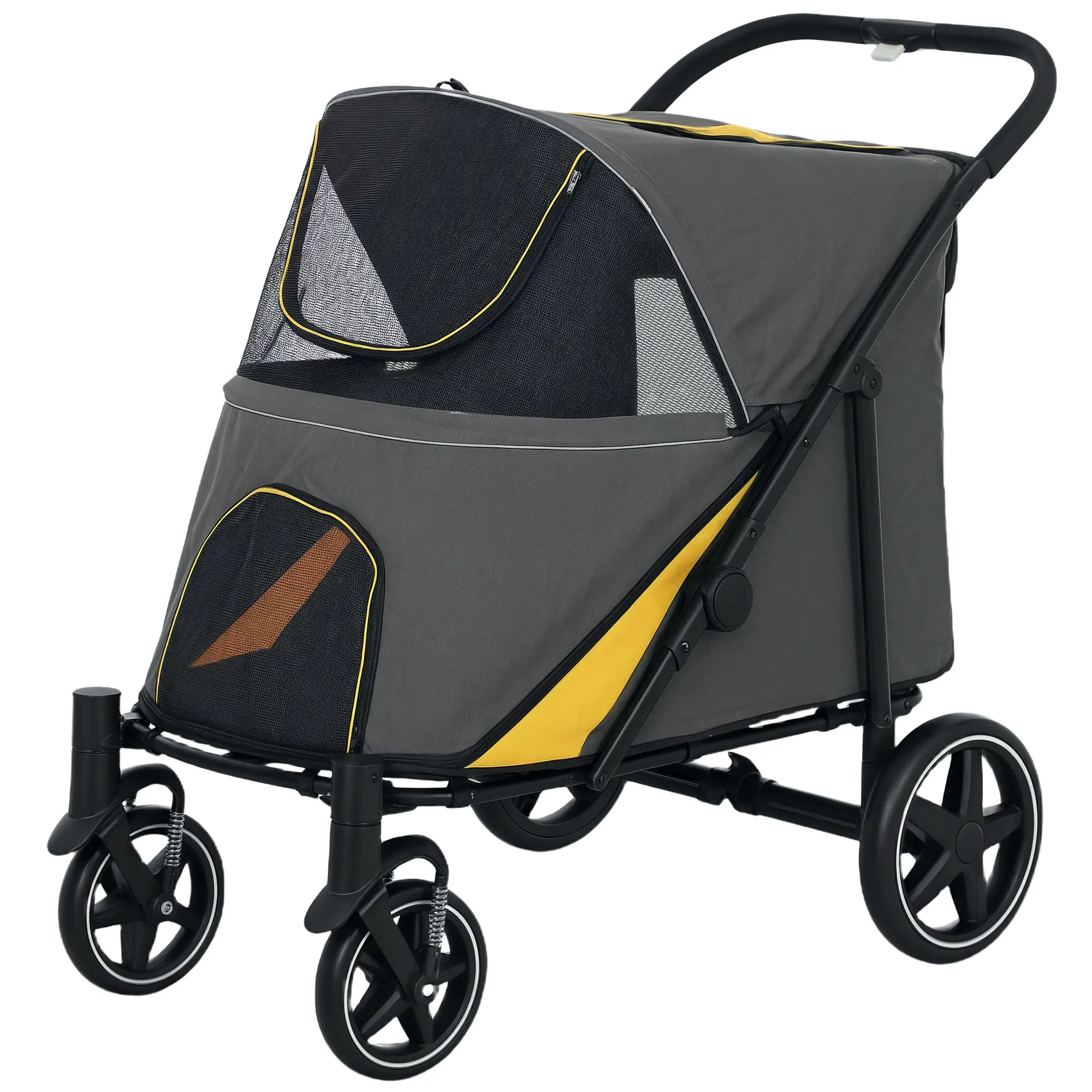 Foldable Pet Stroller, Universal Wheels, Shock Absorber, Large & Medium Dogs, Dark Grey - Image 11