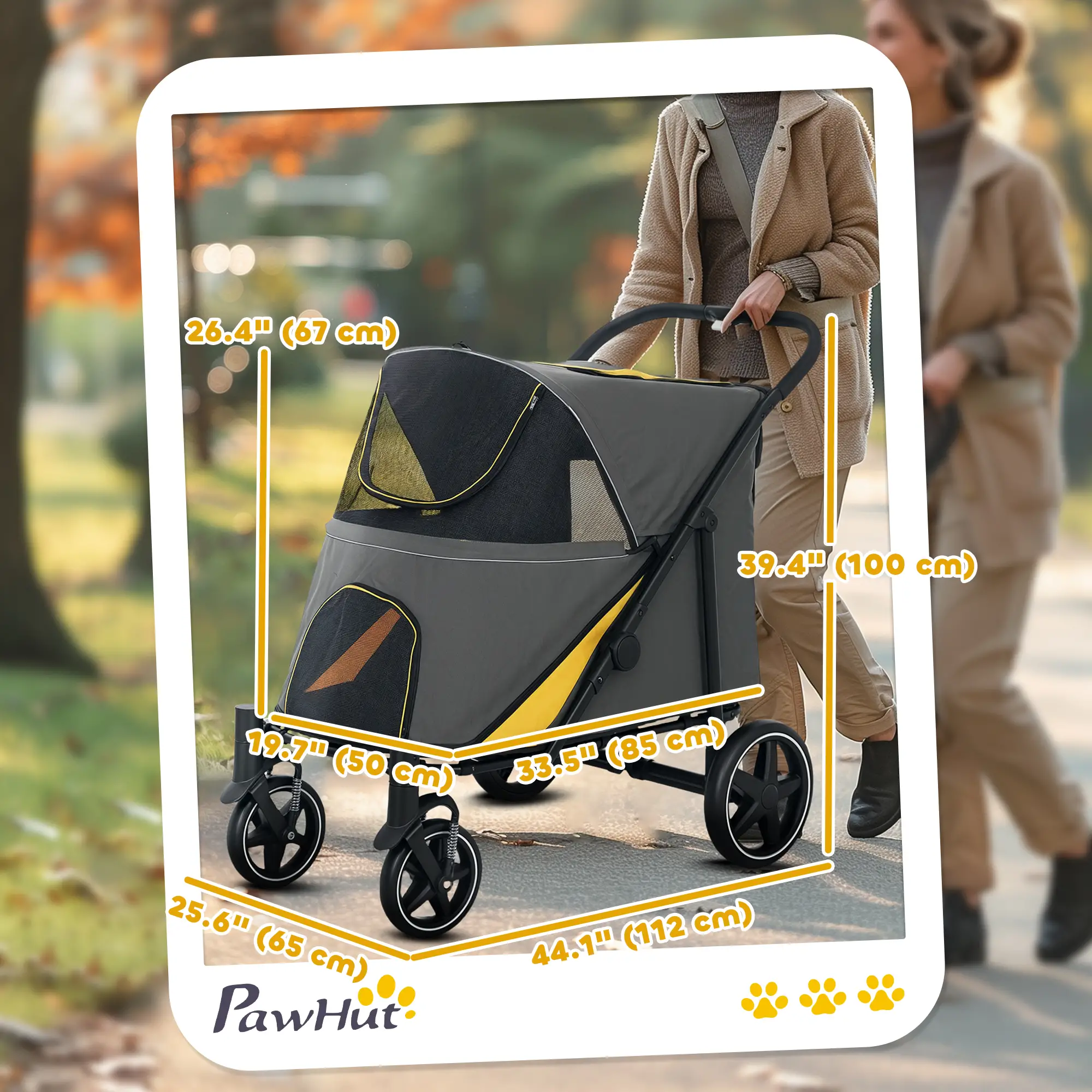 Foldable Pet Stroller, Universal Wheels, Shock Absorber, Large & Medium Dogs, Dark Grey - Image 3
