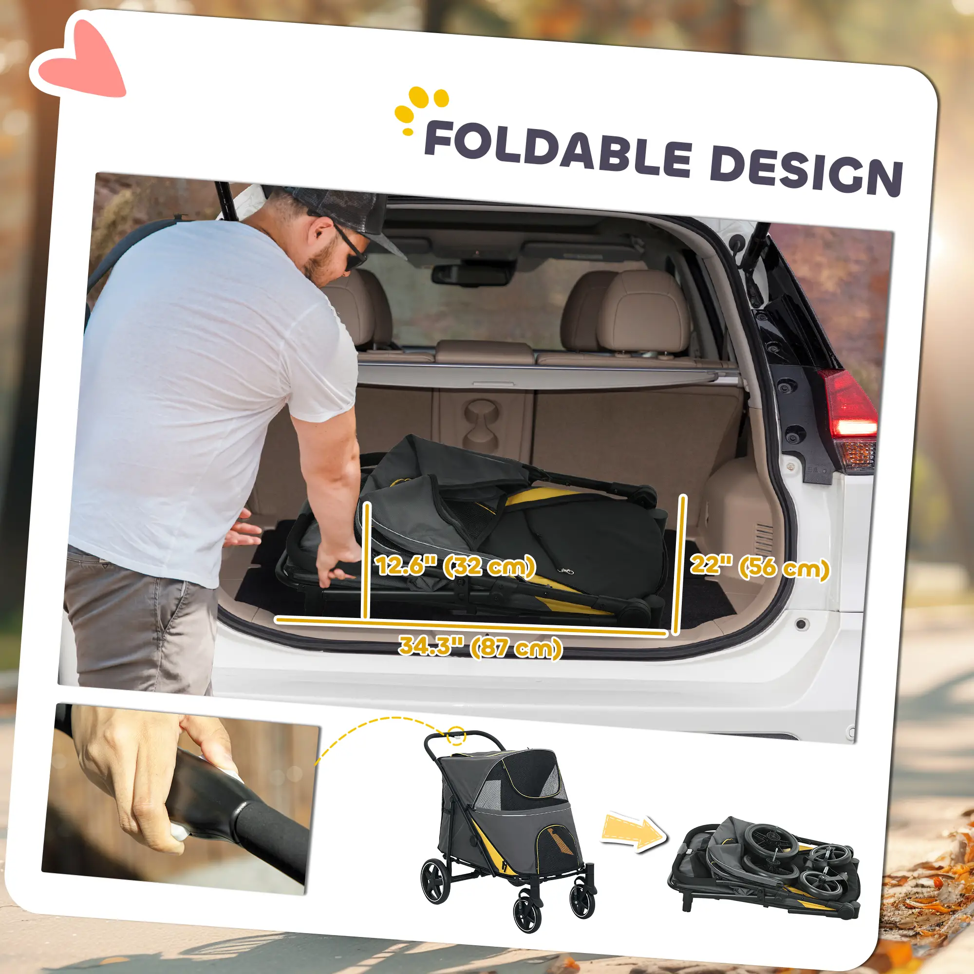 Foldable Pet Stroller, Universal Wheels, Shock Absorber, Large & Medium Dogs, Dark Grey - Image 5