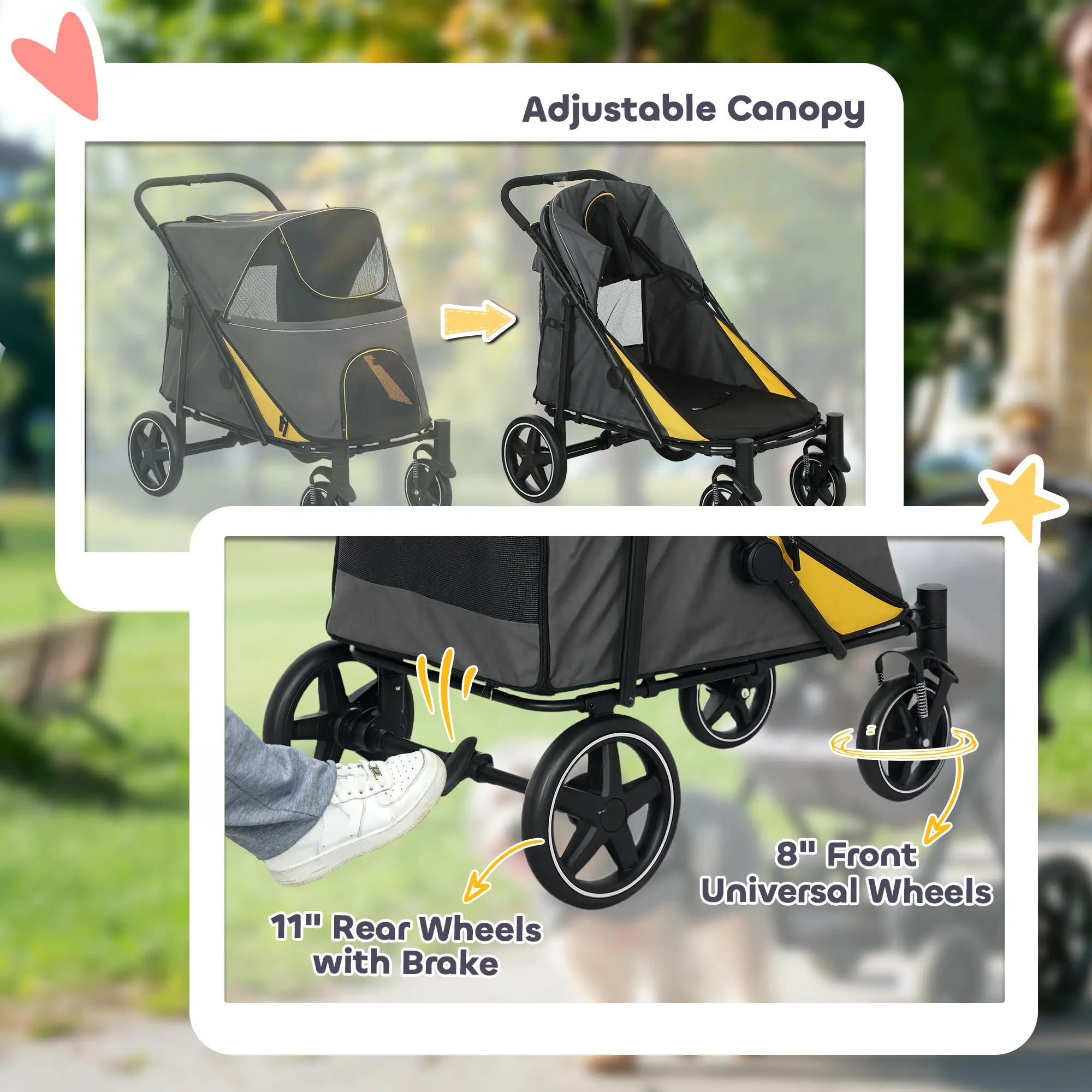 Foldable Pet Stroller, Universal Wheels, Shock Absorber, Large & Medium Dogs, Dark Grey - Image 6