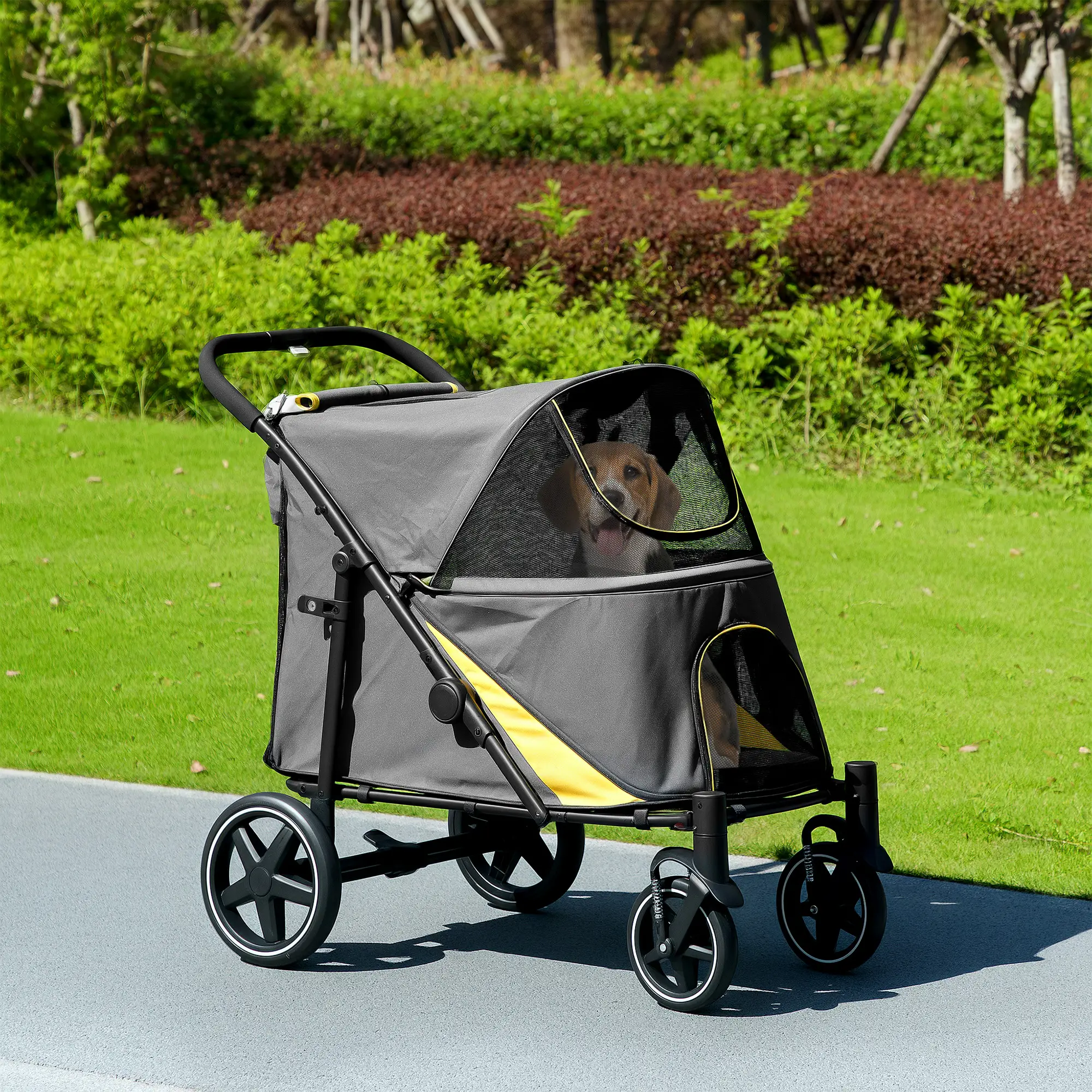 Foldable Pet Stroller, Universal Wheels, Shock Absorber, Large & Medium Dogs, Dark Grey - Image 8
