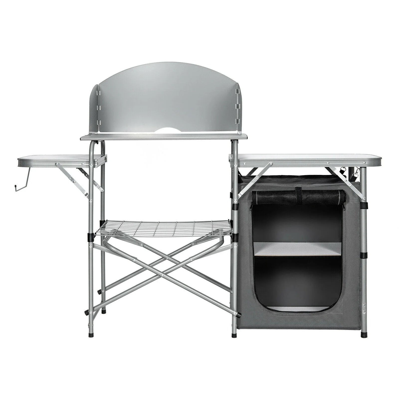 Foldable Portable BBQ Grilling Table With Windscreen Bag, Gray - Image 5