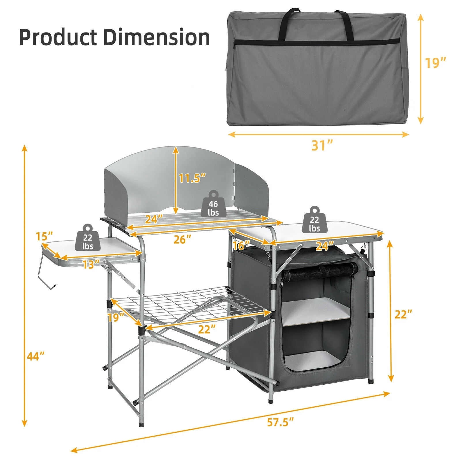 Foldable Portable BBQ Grilling Table With Windscreen Bag, Gray - Image 6
