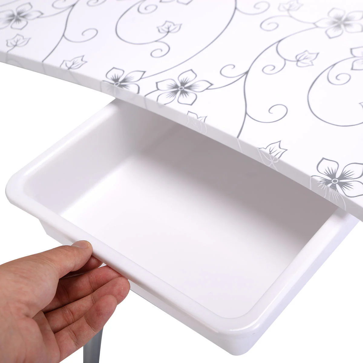 Foldable Portable Manicure Table with Drawer Casters and Cushion, White - Image 6