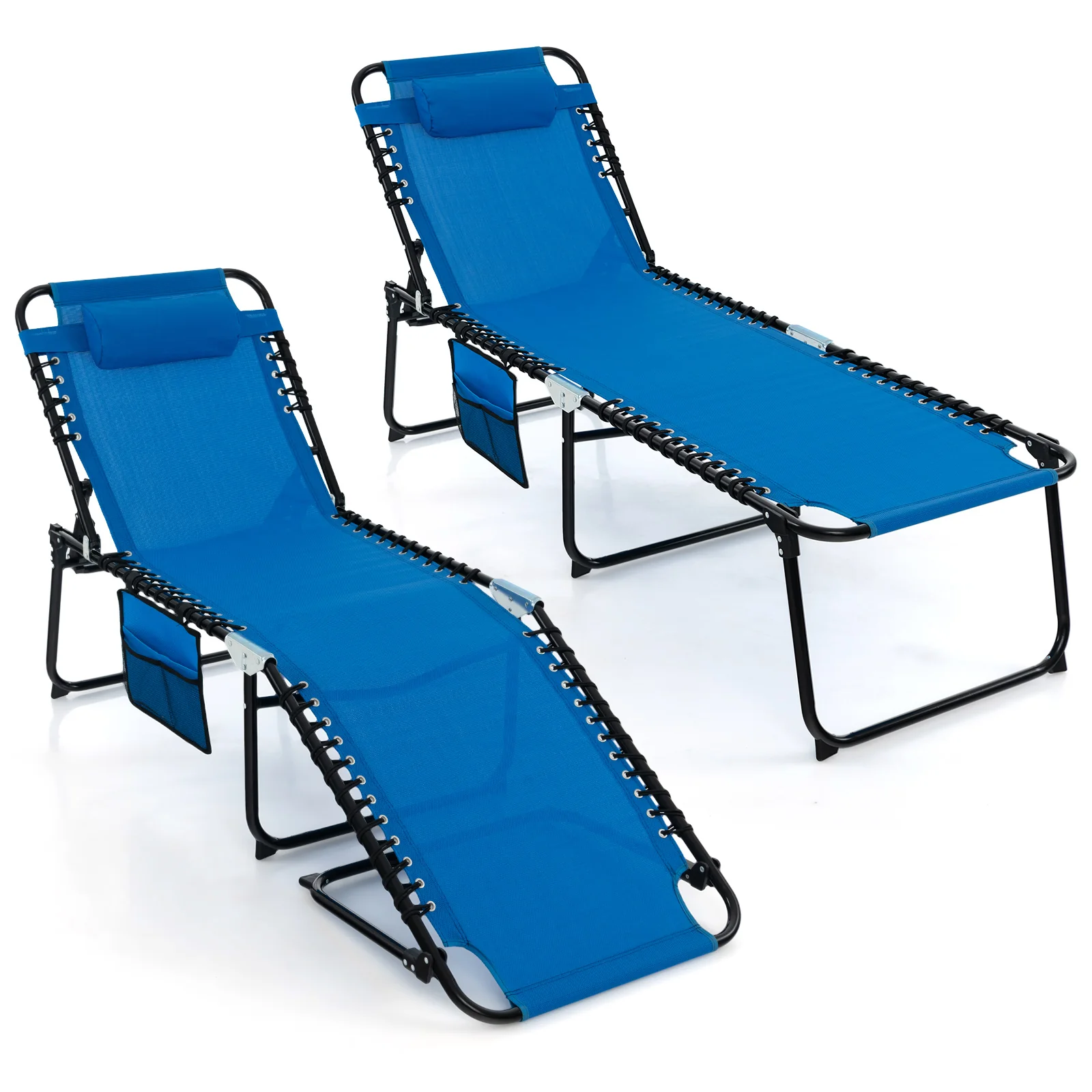 Foldable Recline Lounge Chair, Adjustable Backrest And Footrest, Blue - Image 5