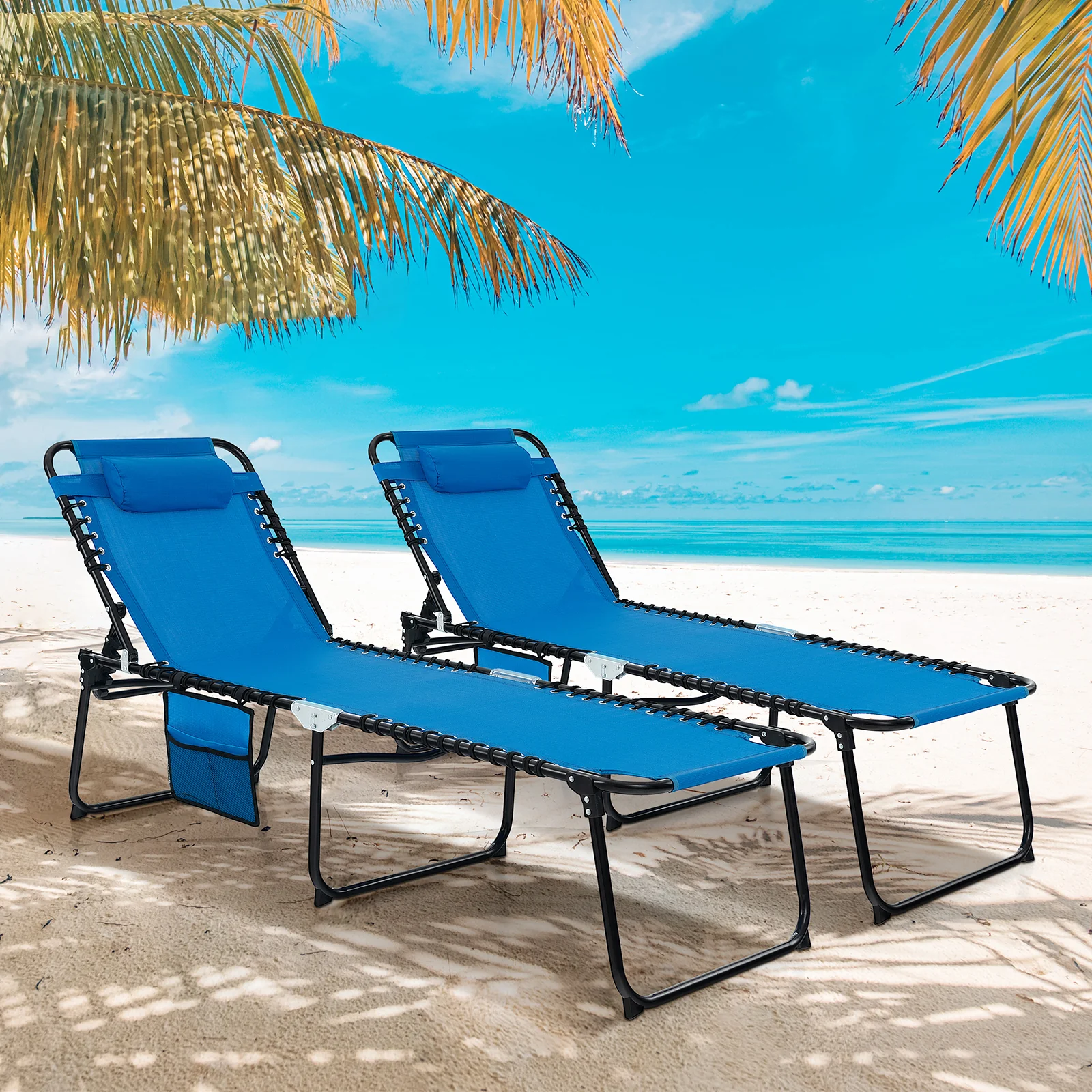Foldable Recline Lounge Chair, Adjustable Backrest And Footrest, Blue - Image 7