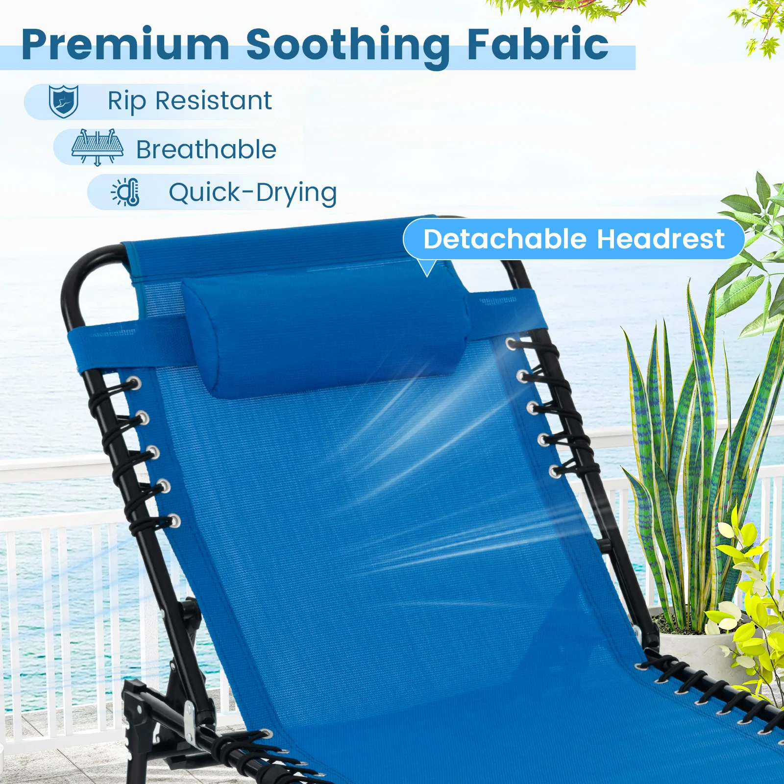 Foldable Recline Lounge Chair, Adjustable Backrest And Footrest, Blue - Image 9