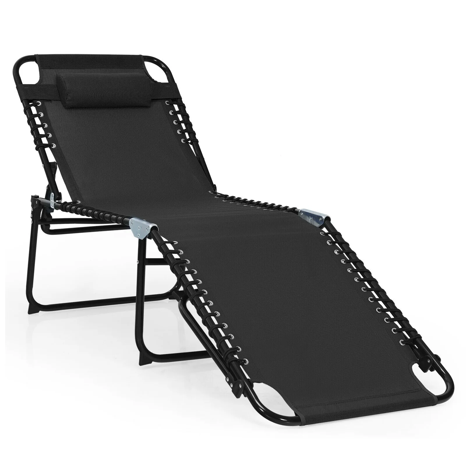 Foldable Recline Lounge Chair, Adjustable Backrest, Footrest, Black - Image 2