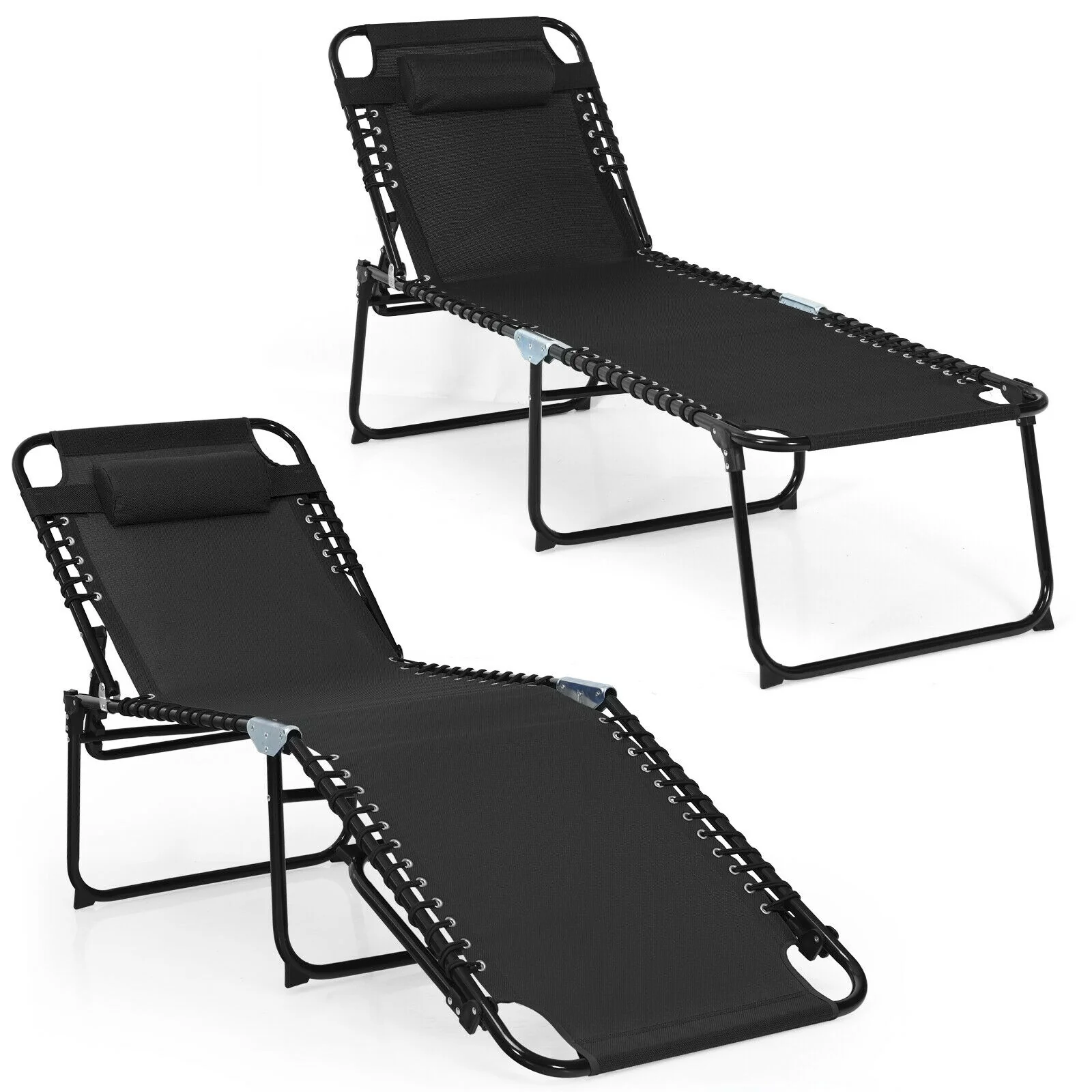 Foldable Recline Lounge Chair, Adjustable Backrest, Footrest, Black - Image 9