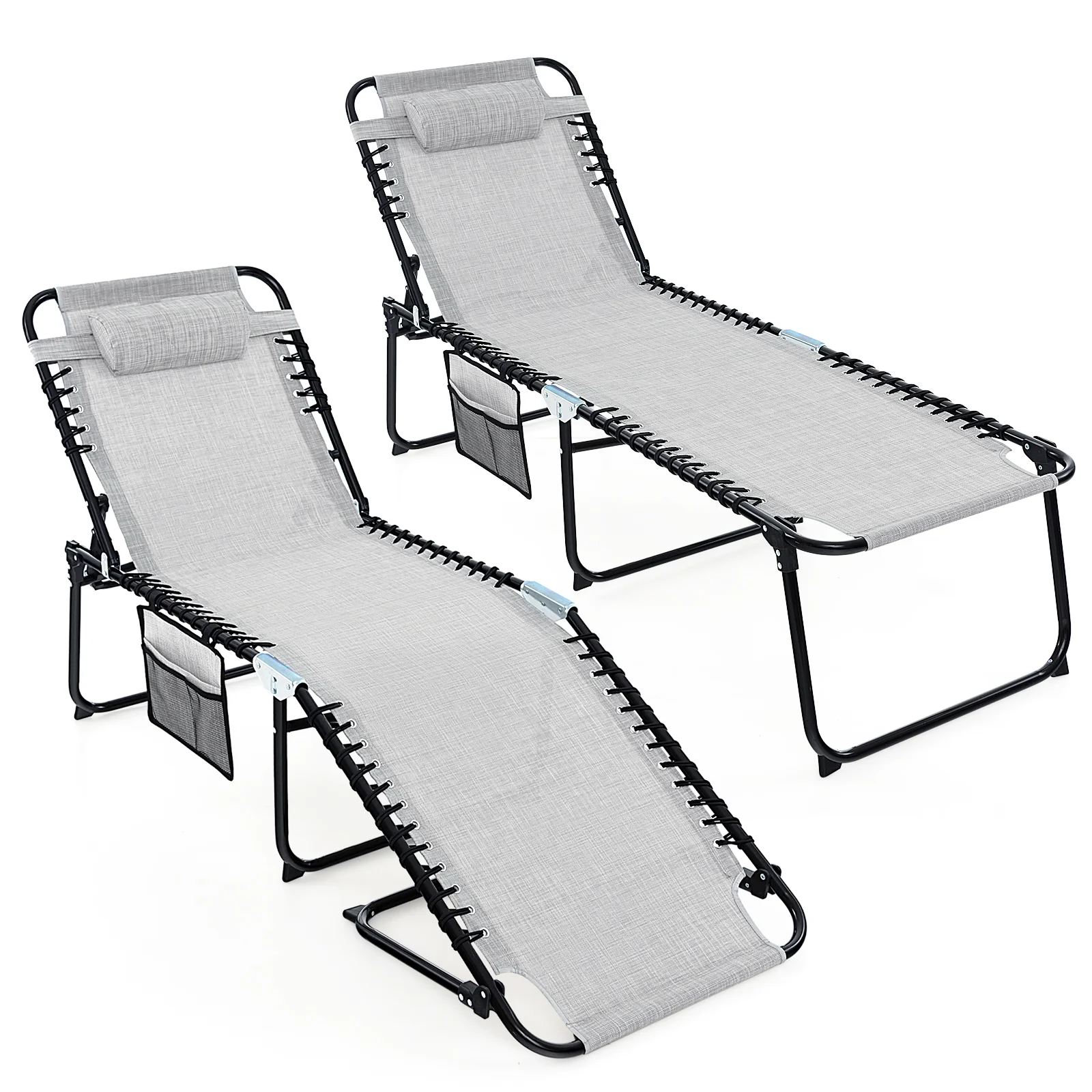 Foldable Recline Lounge Chair, Adjustable Backrest, Footrest, Gray - Image 5