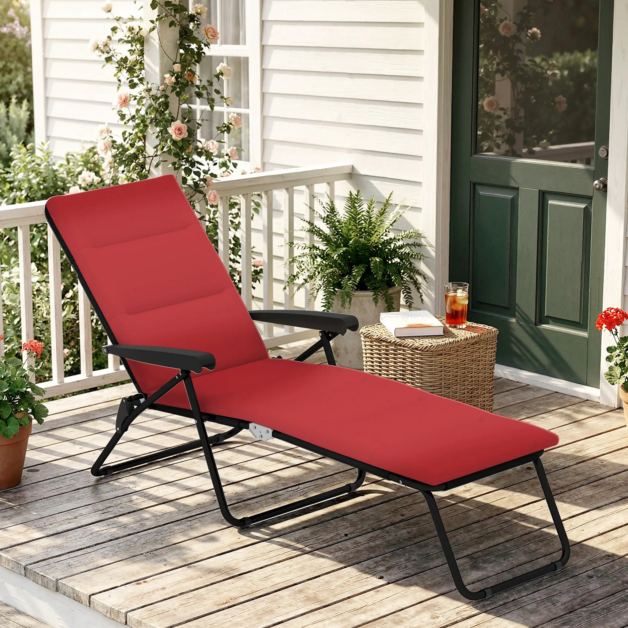 Foldable Reclining Patio Lounge Chair, 6-Position Adjustable, Wine Red - Image 10