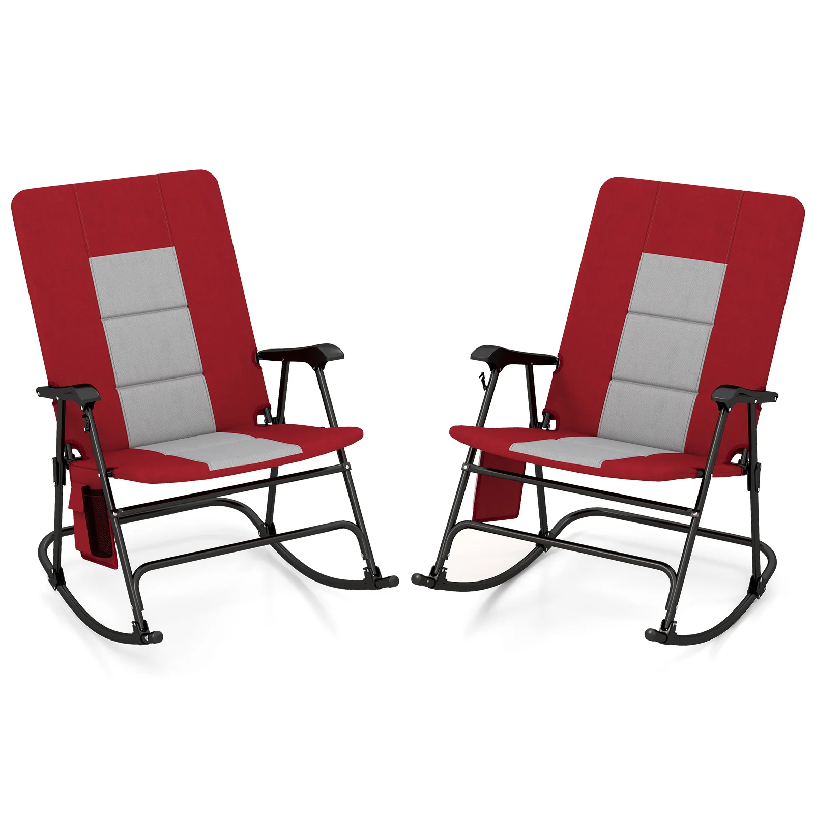Foldable Rocking Padded Camping Chair With Backrest, Armrest, Red - Image 5