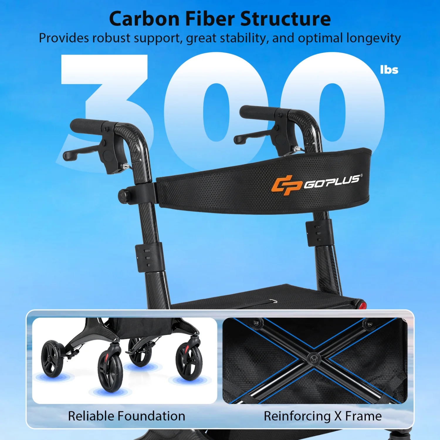 Foldable Rollator Rolling Walker with Seat for Seniors, Black - Image 8