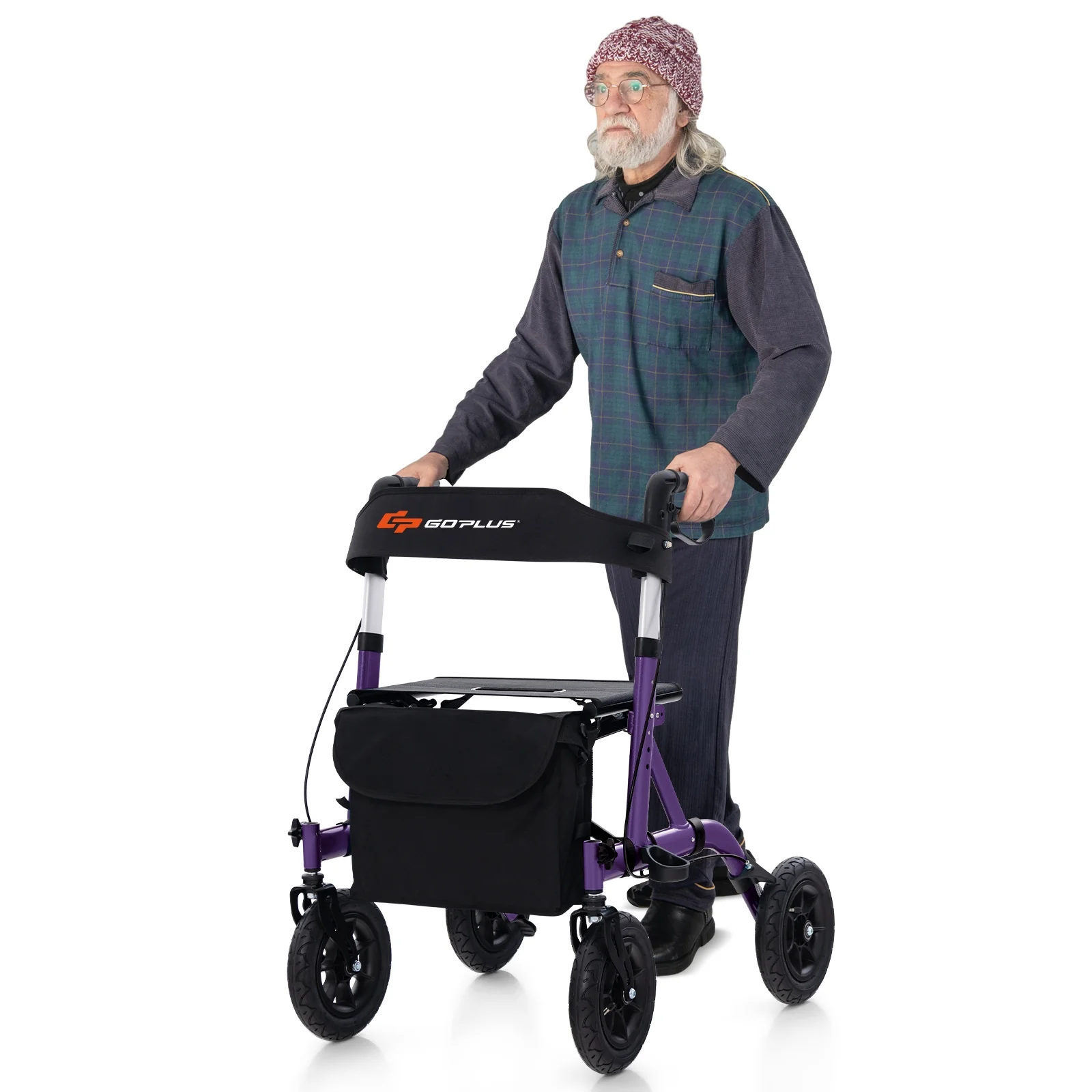 Foldable Rollator Walker, Height Adjustable With Seat, Purple - Image 5