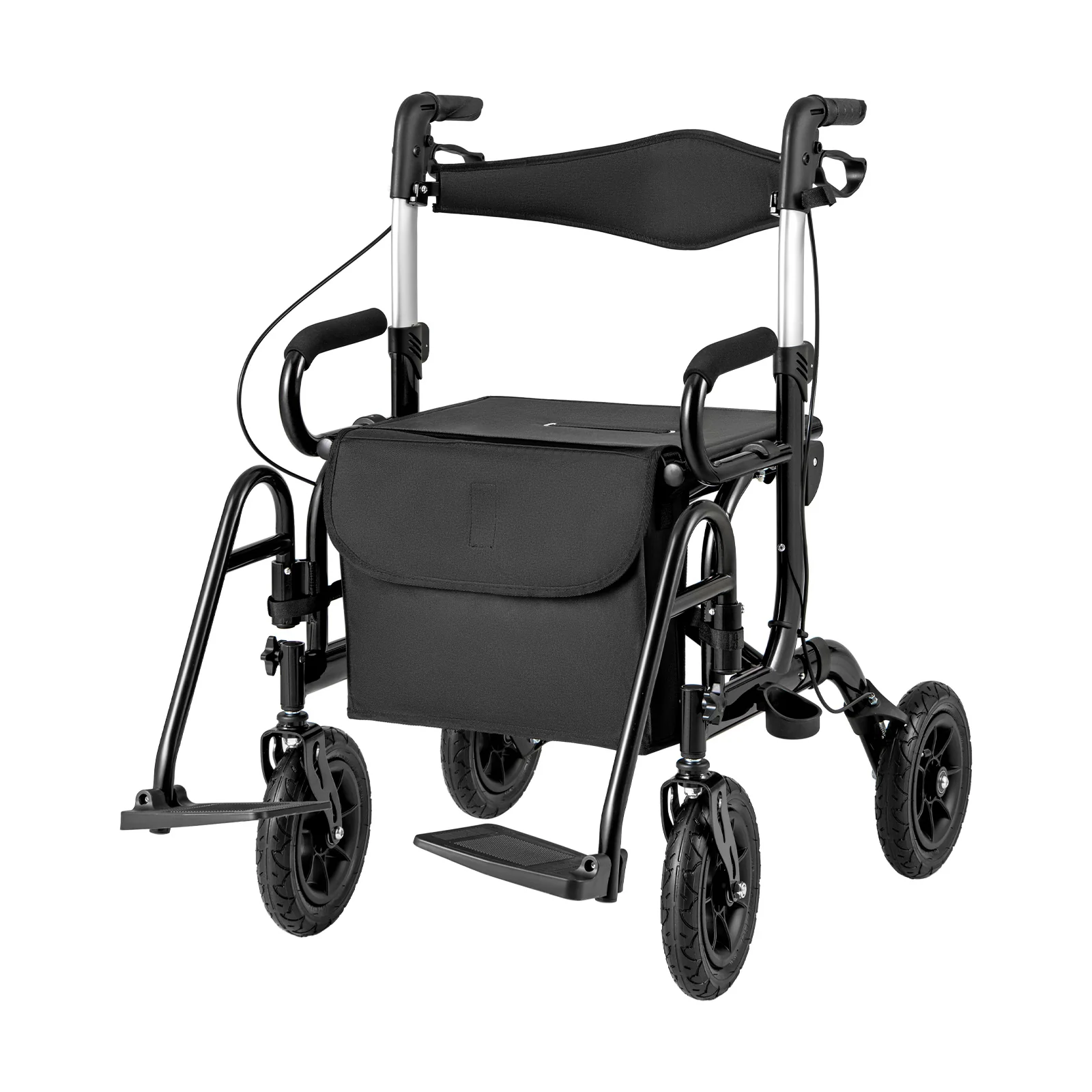 Foldable Rollator Walker With Seat, 9 Inch Pneumatic Tires, Black - Image 3