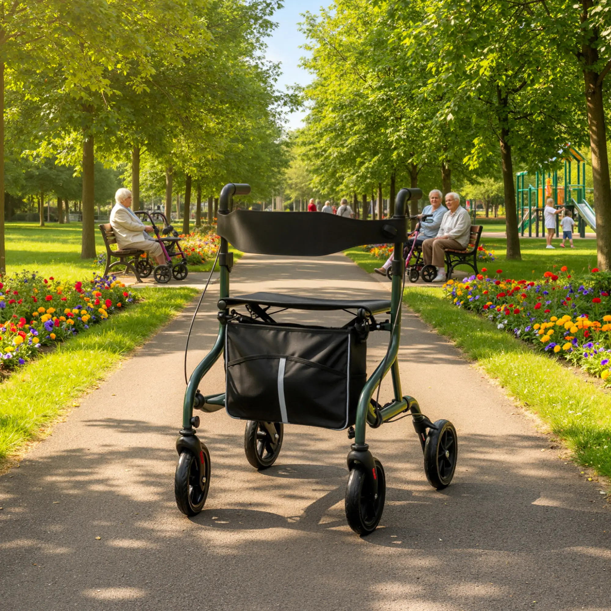 Foldable Rollator Walker With Seat, Adjustable Handles, Green - Image 10