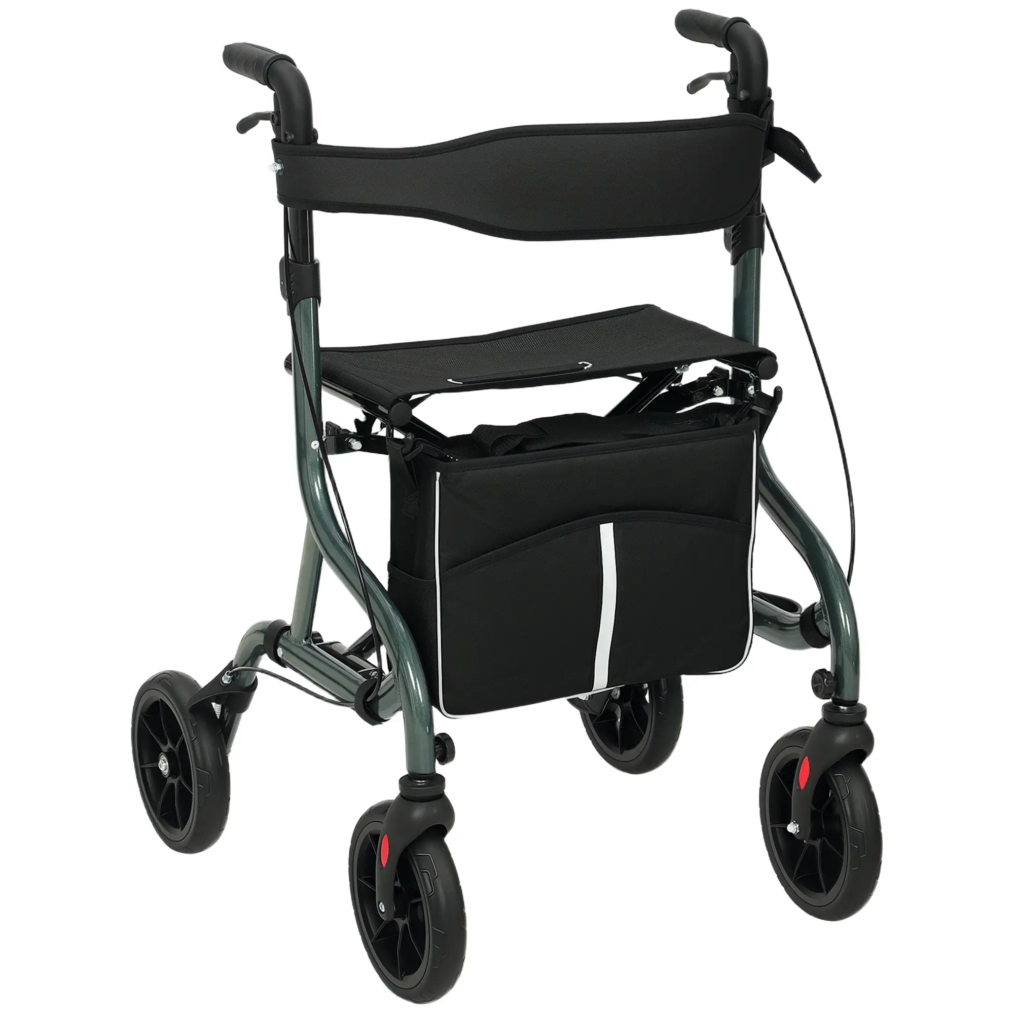 Foldable Rollator Walker With Seat, Adjustable Handles, Green - Image 11