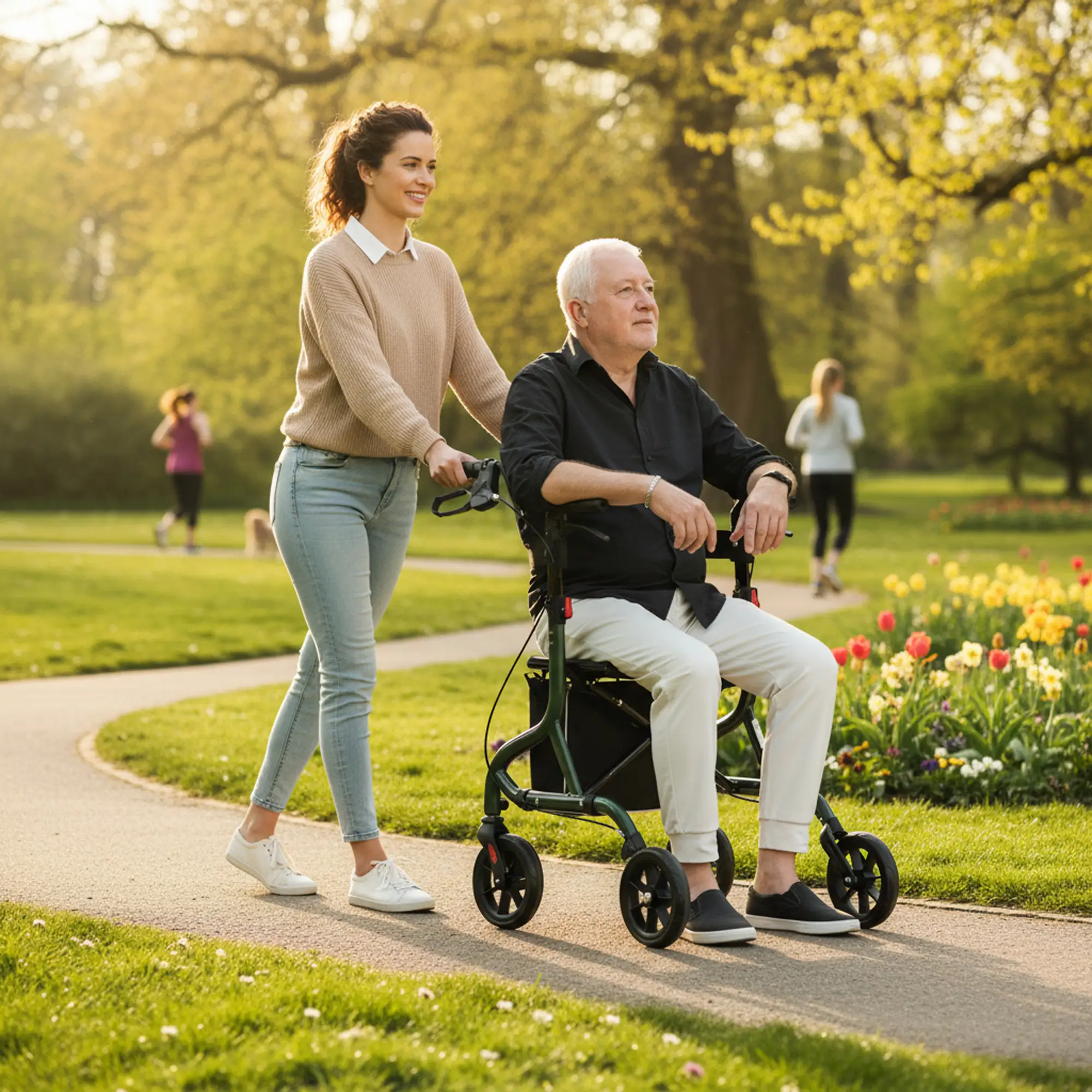 Foldable Rollator Walker With Seat, Adjustable Handles, Green - Image 2
