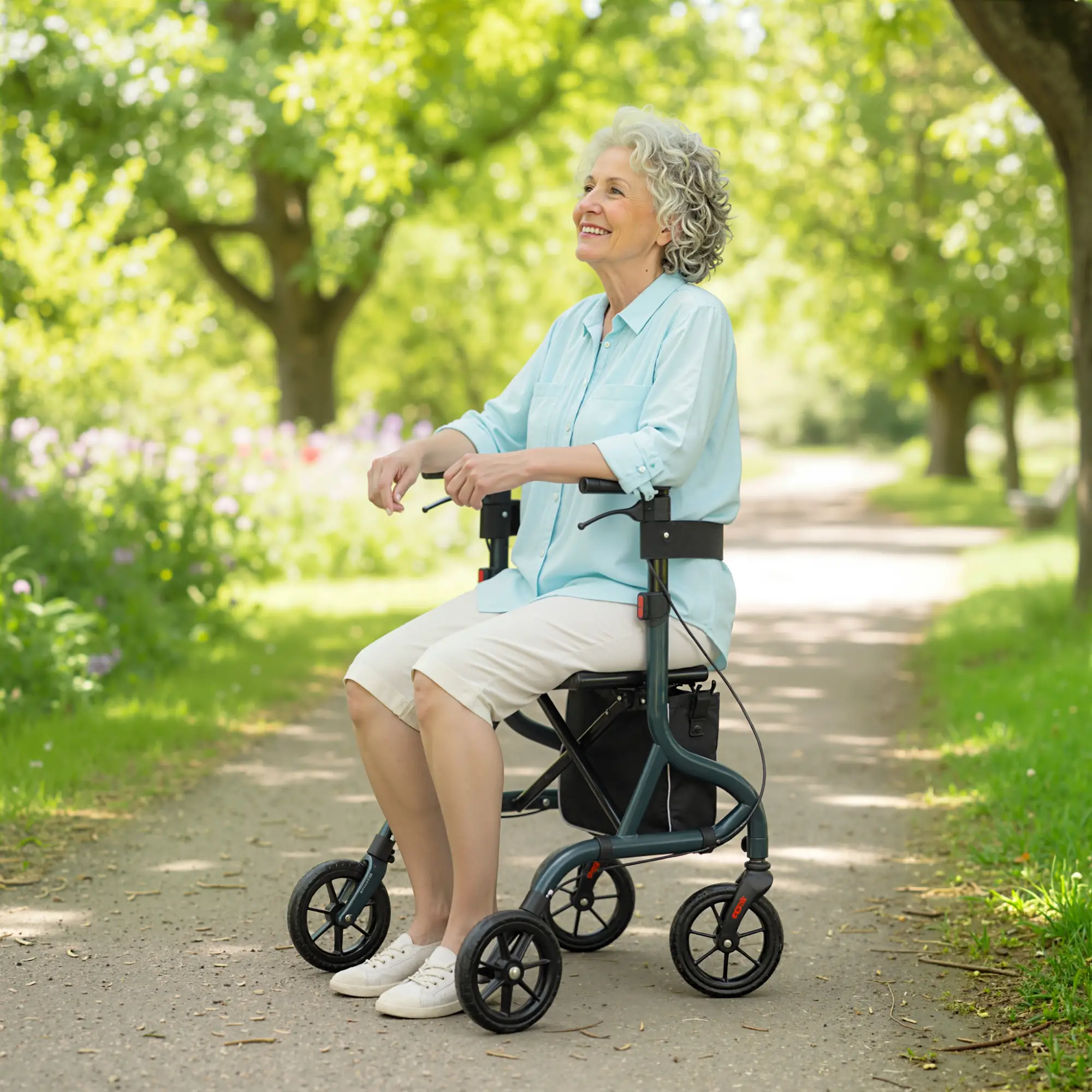 Foldable Rollator Walker With Seat, Adjustable Handles, Green - Image 8