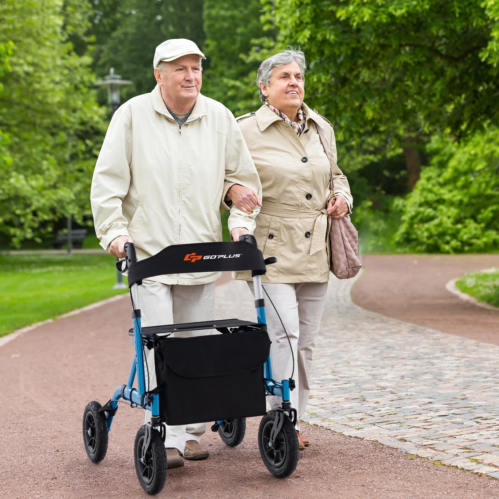 Foldable Rollator Walker With Seat, Height Adjustable, Blue - Image 2