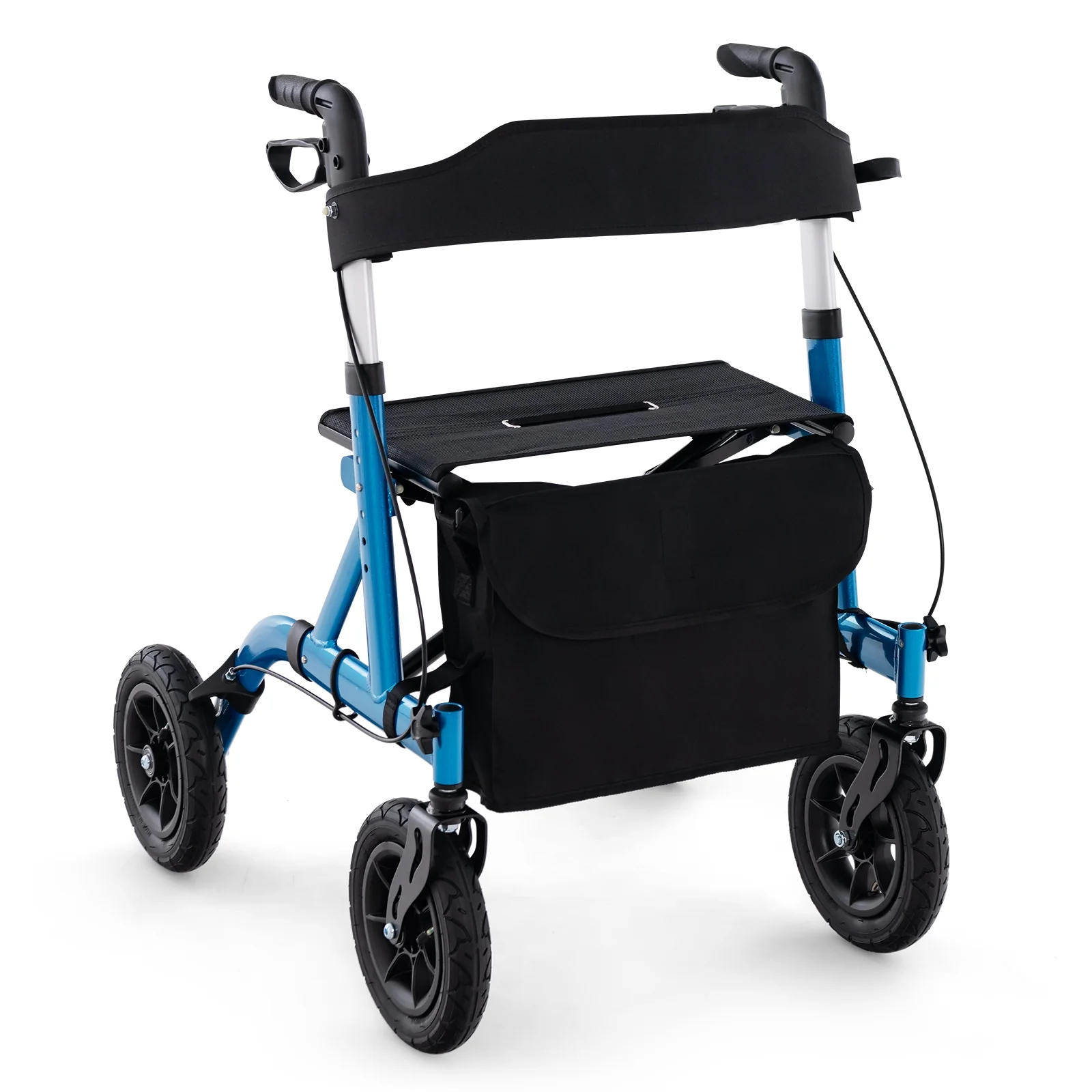 Foldable Rollator Walker With Seat, Height Adjustable, Blue - Image 4