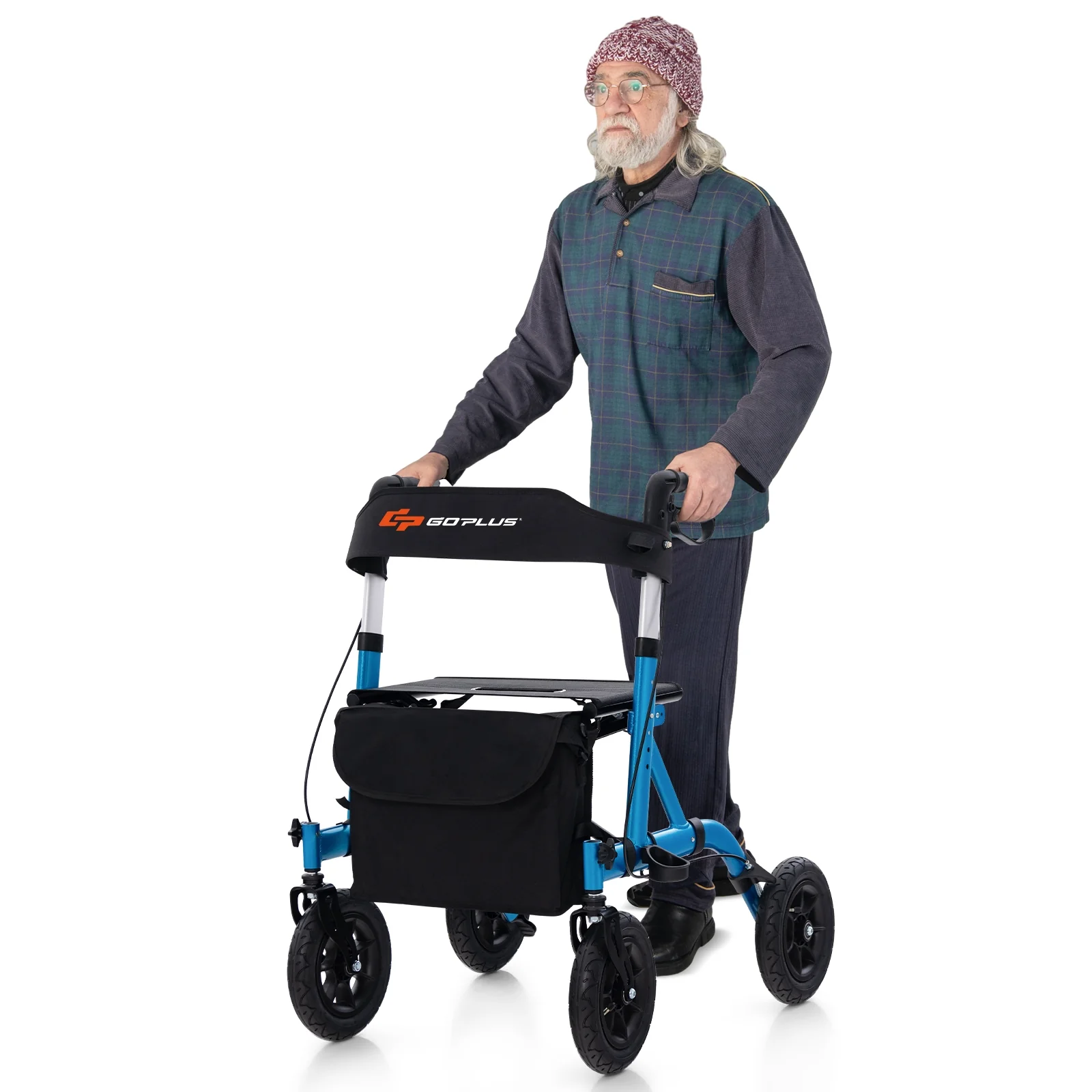 Foldable Rollator Walker With Seat, Height Adjustable, Blue - Image 5