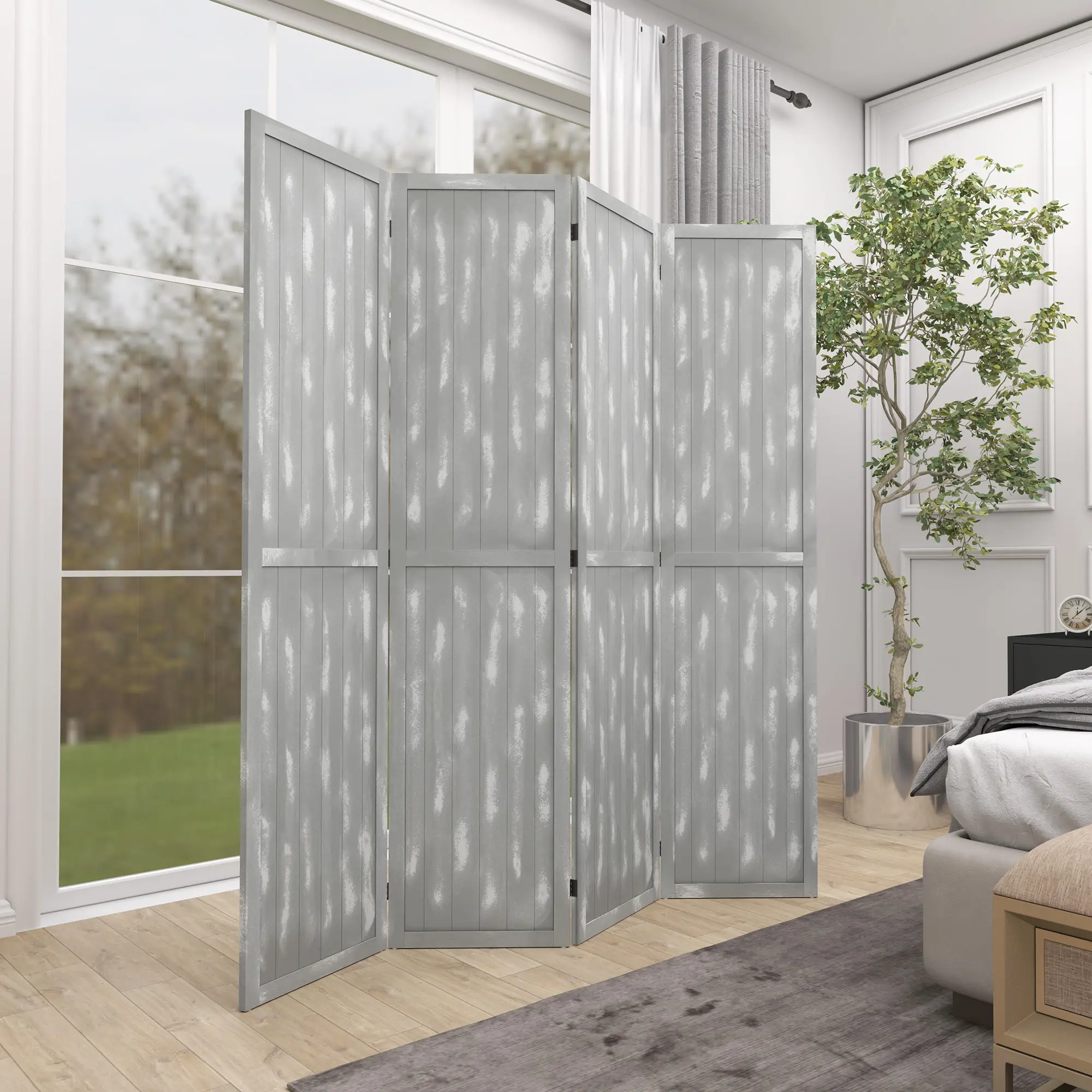 Foldable Screen Divider, 5.5', for Bedroom Office, Grey - Image 2