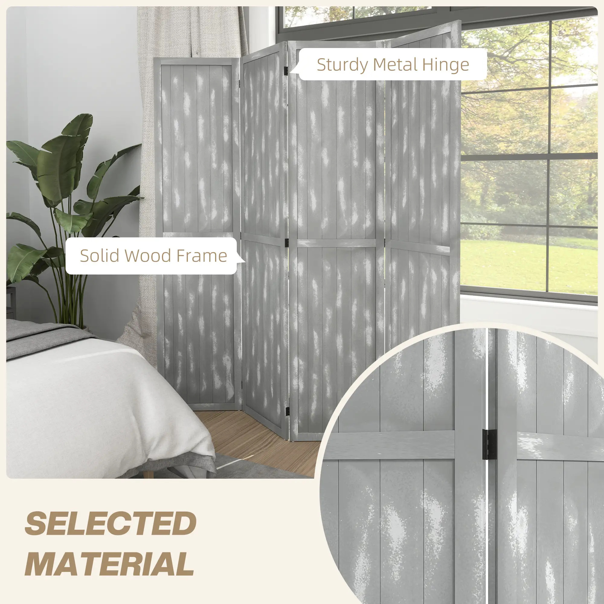 Foldable Screen Divider, 5.5', for Bedroom Office, Grey - Image 5