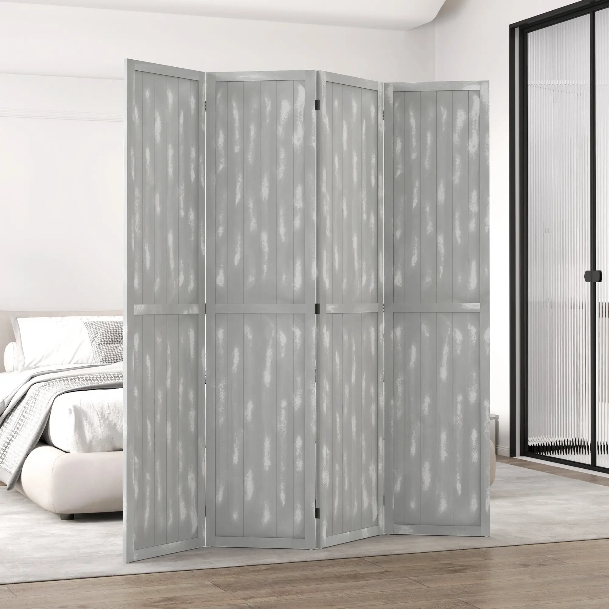 Foldable Screen Divider, 5.5', for Bedroom Office, Grey - Image 7