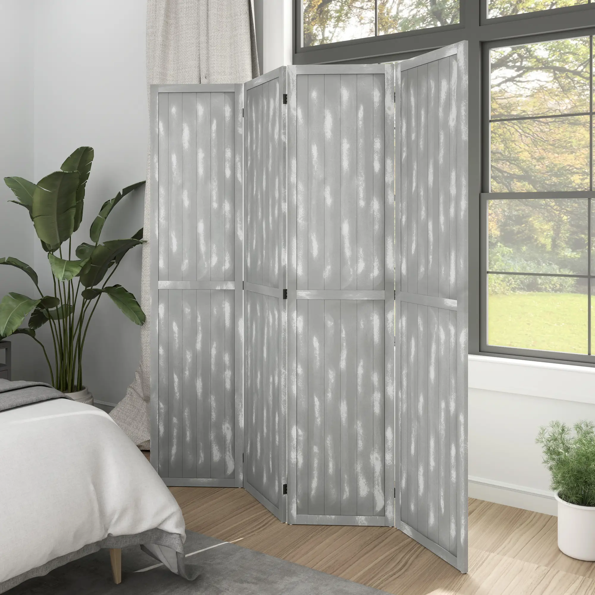 Foldable Screen Divider, 5.5', for Bedroom Office, Grey - Image 8