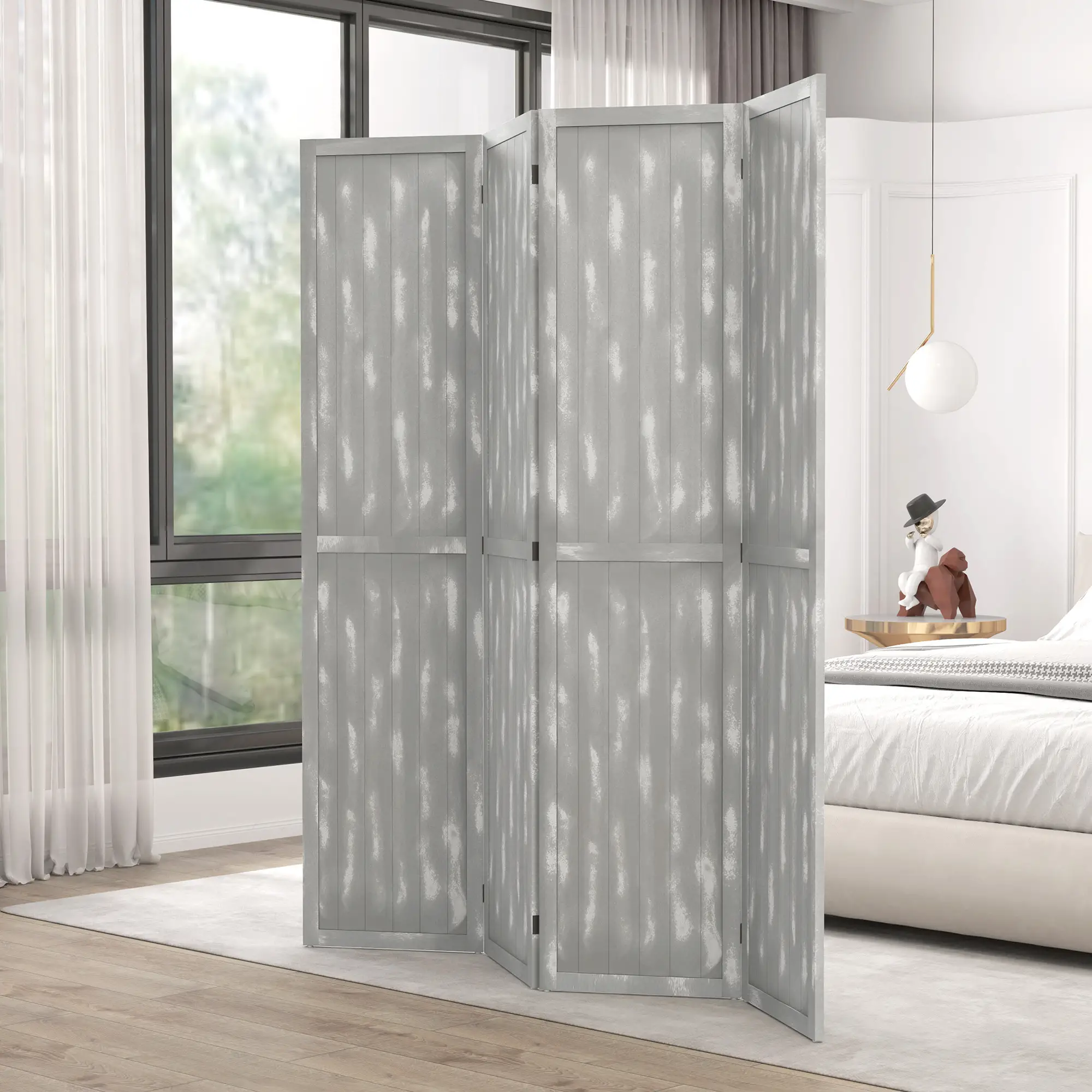 Foldable Screen Divider, 5.5', for Bedroom Office, Grey - Image 9