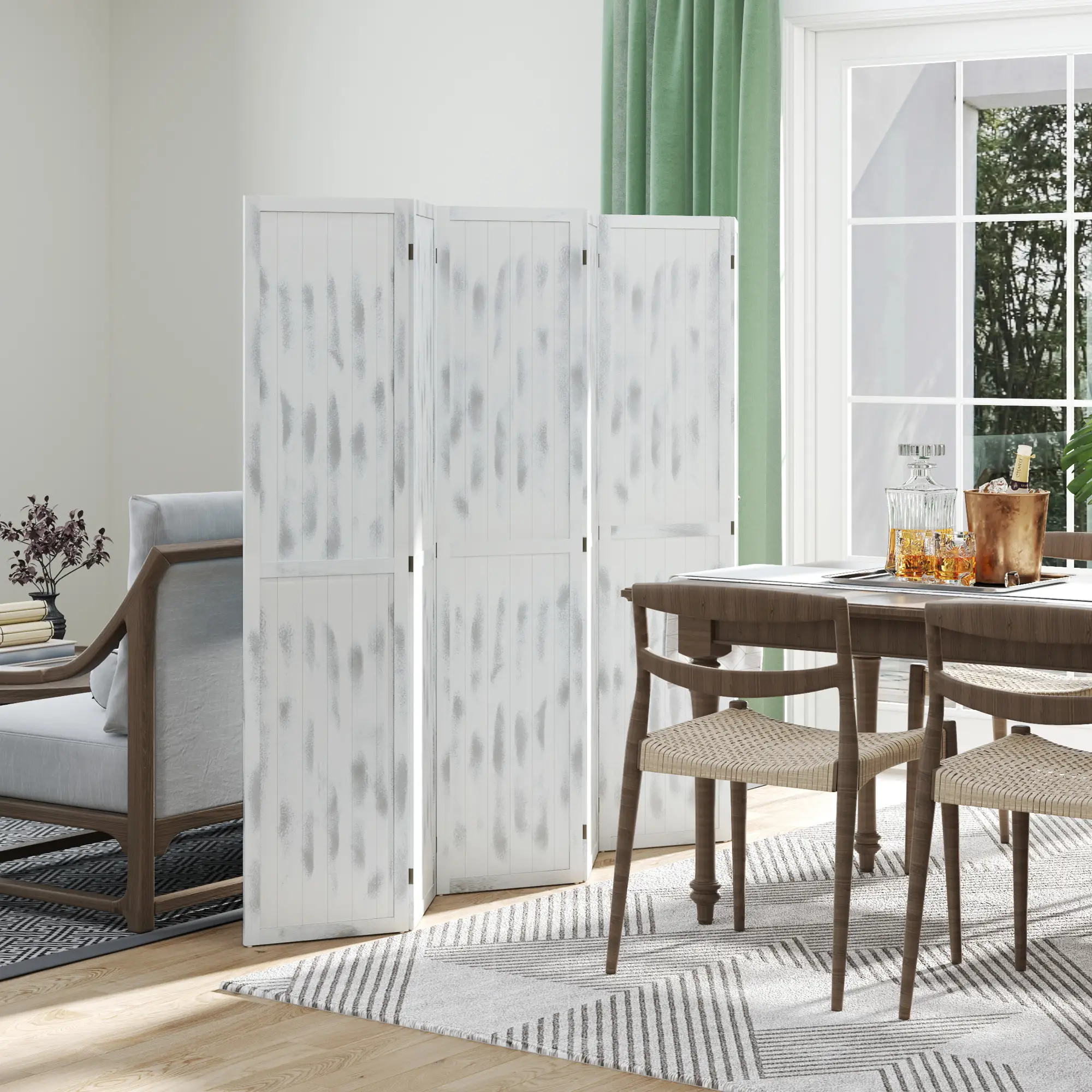 Foldable Screen Divider, 5.5' Rustic, for Bedroom Office, White - Image 2