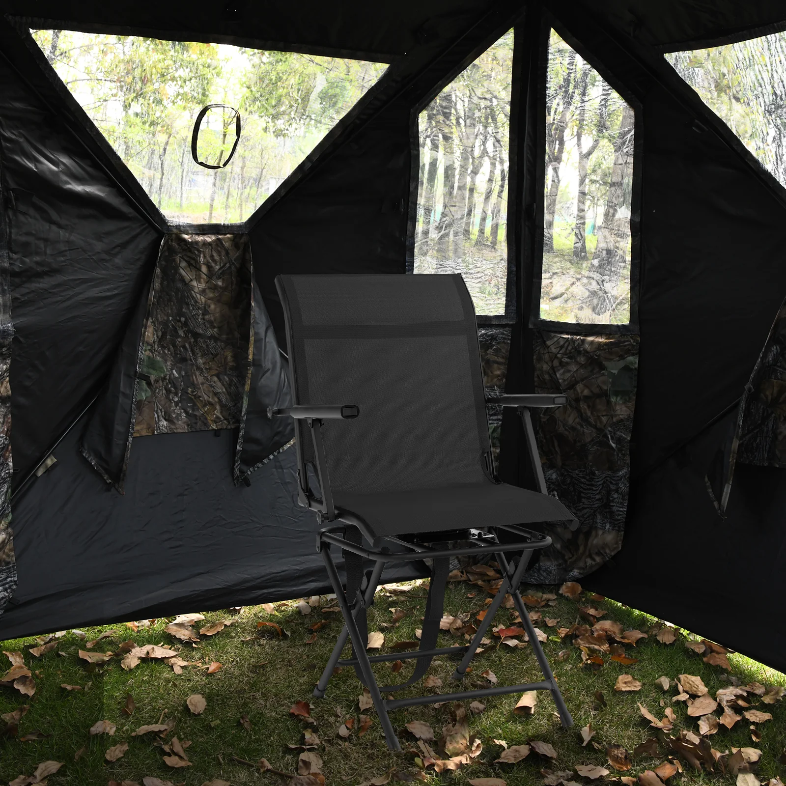 Foldable Swivel Patio Chair, Mesh Back, Black - Image 3