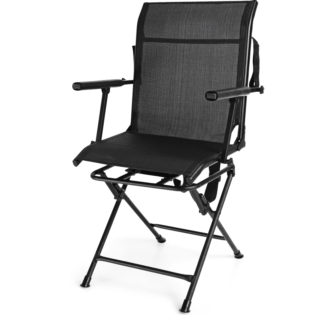 Foldable Swivel Patio Chair, Mesh Back, Black - Image 4