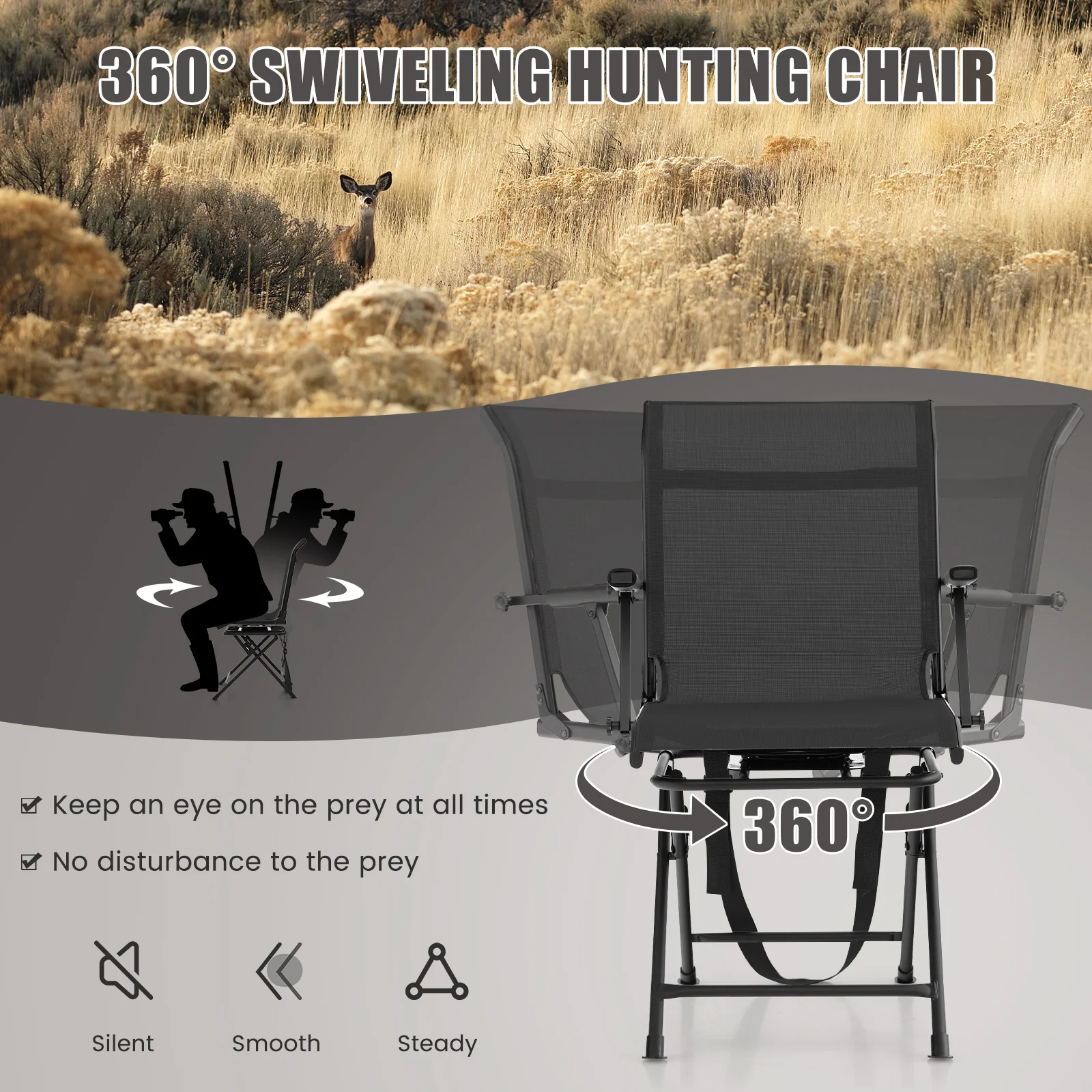 Foldable Swivel Patio Chair, Mesh Back, Black - Image 7