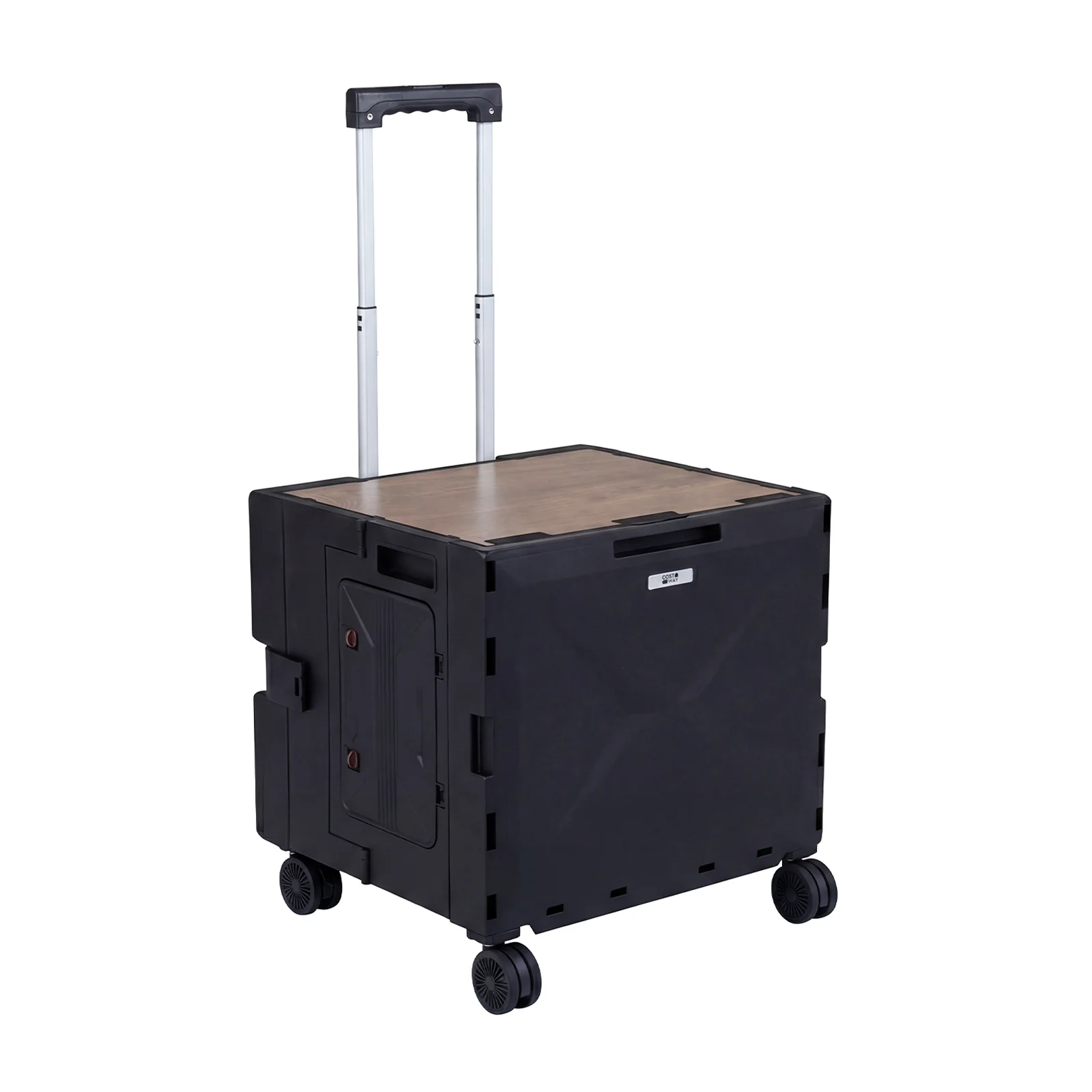 Foldable Utility Cart, 4 Rotate Wheels, Cup Holder, Black