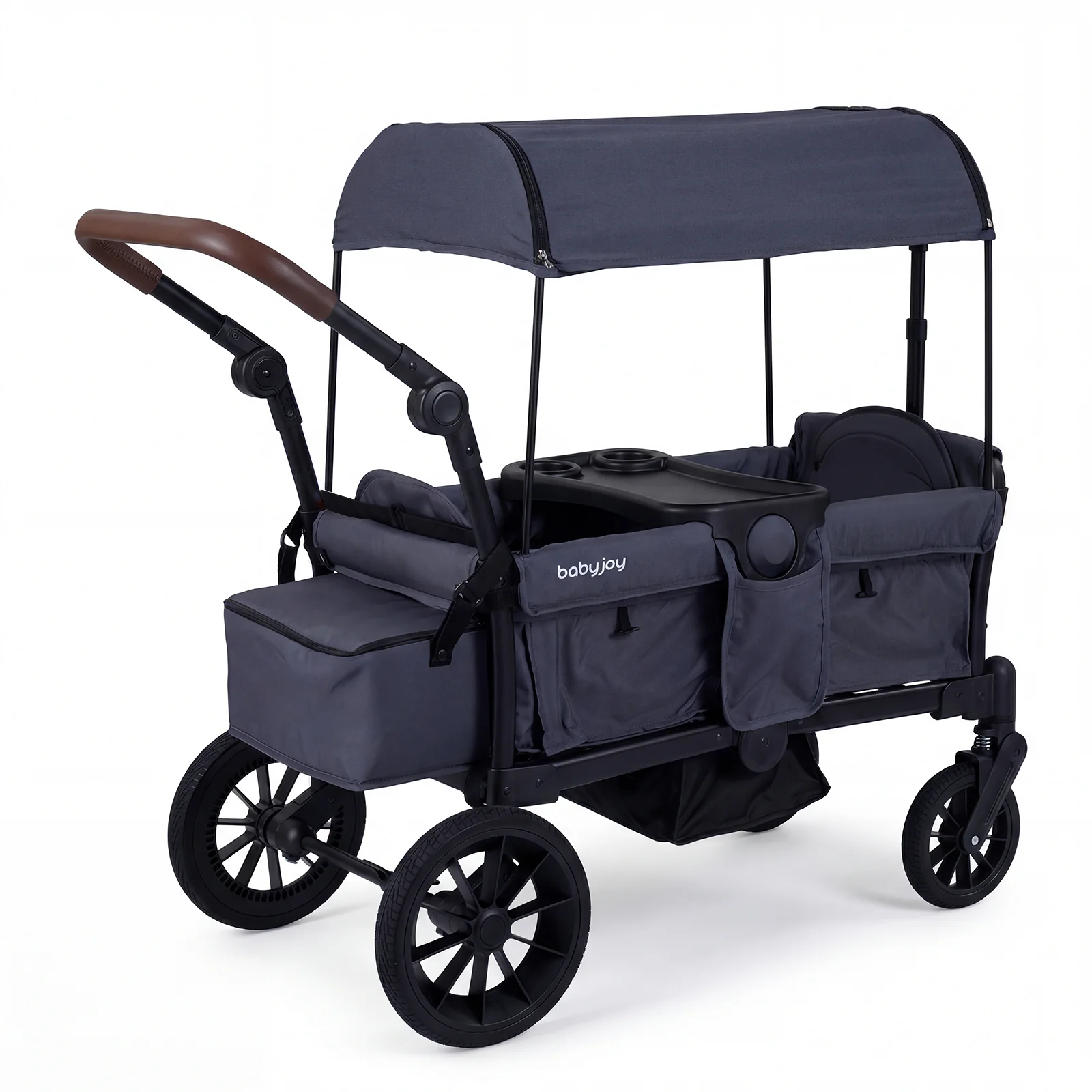 Foldable Wagon Stroller For 2 Kids, Double Seater, Removable Canopy, Gray - Image 2