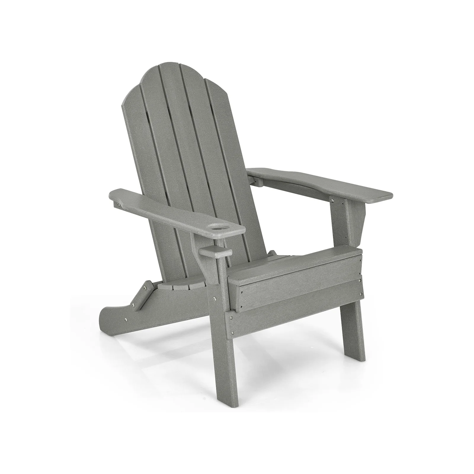 Foldable Weather Resistant Patio Chair, With Cup Holder, Gray