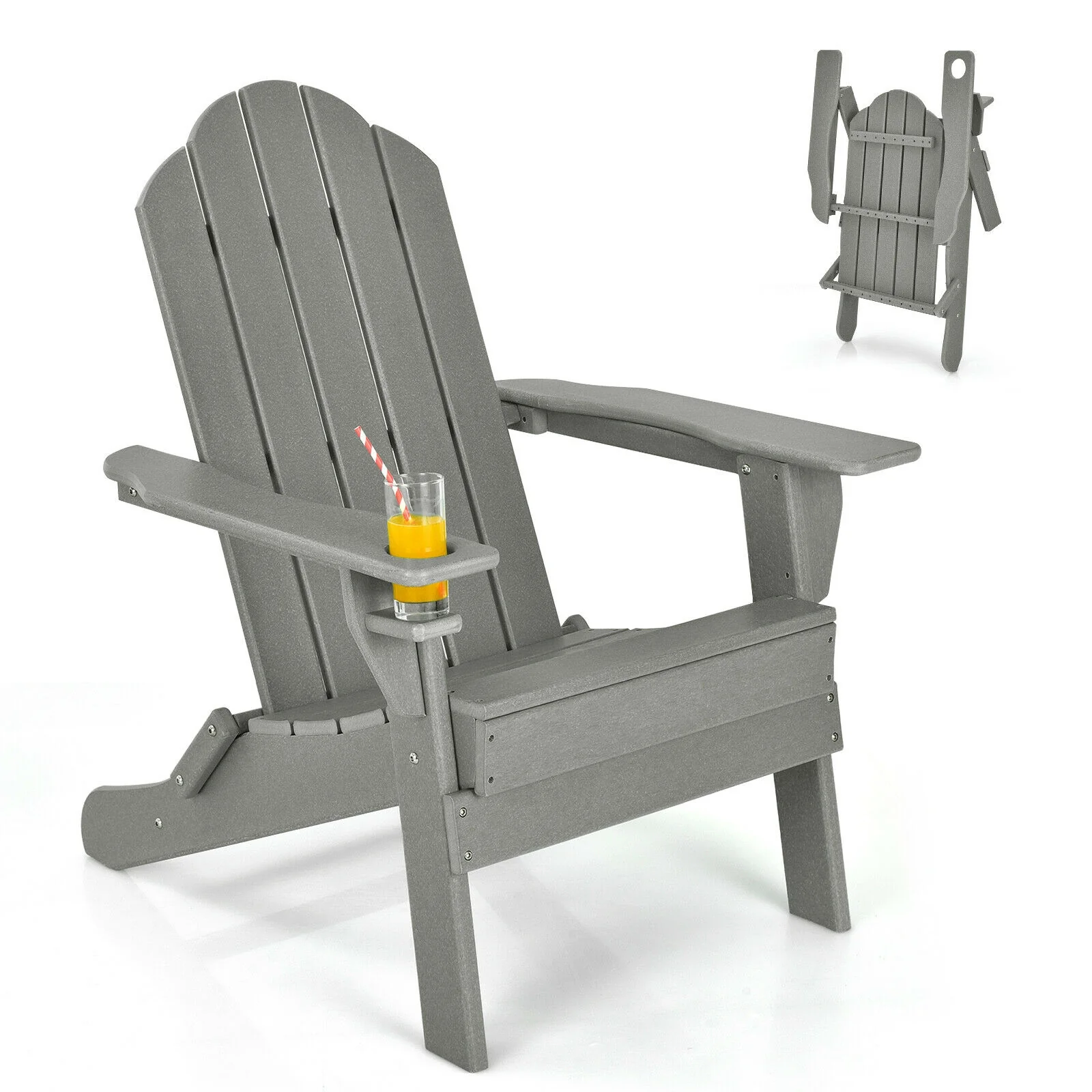 Foldable Weather Resistant Patio Chair, With Cup Holder, Gray - Image 5