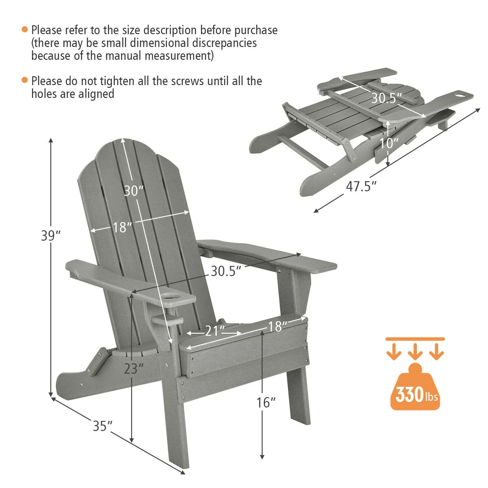 Foldable Weather Resistant Patio Chair, With Cup Holder, Gray - Image 6